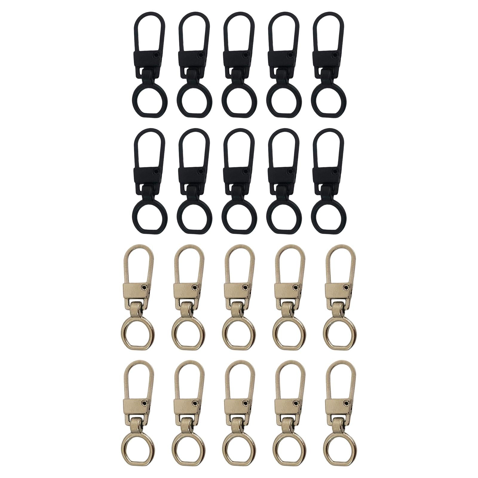 10 Pcs Zipper Pull Replacement Repair Kit Craft For Luggage Jacket Backpack Black