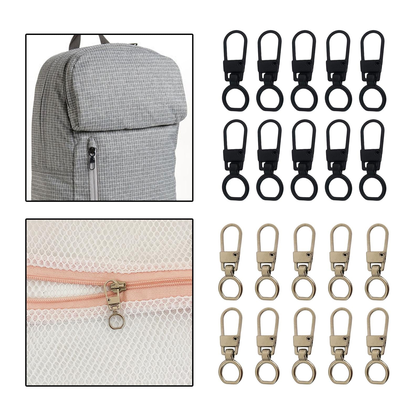 10 Pcs Zipper Pull Replacement Repair Kit Craft For Luggage Jacket Backpack Black