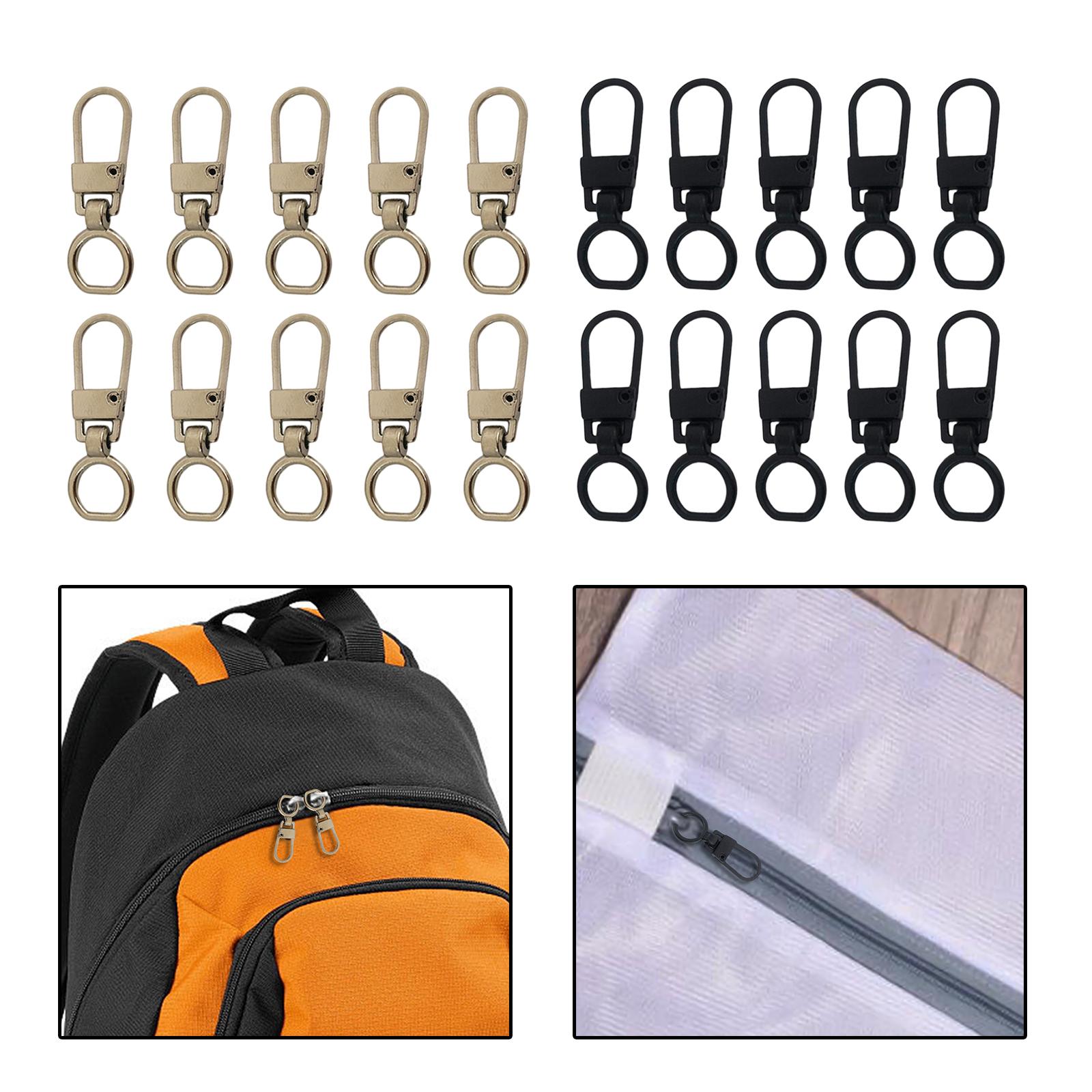 10 Pcs Zipper Pull Replacement Repair Kit Craft For Luggage Jacket Backpack Black
