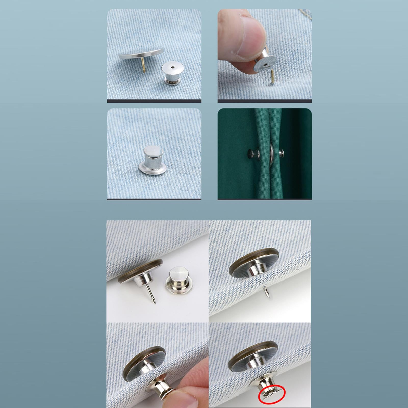 6 Pair Jean Curtain Button Clasps Snaps Fastener No Sew for Jackets Clothing 20mm