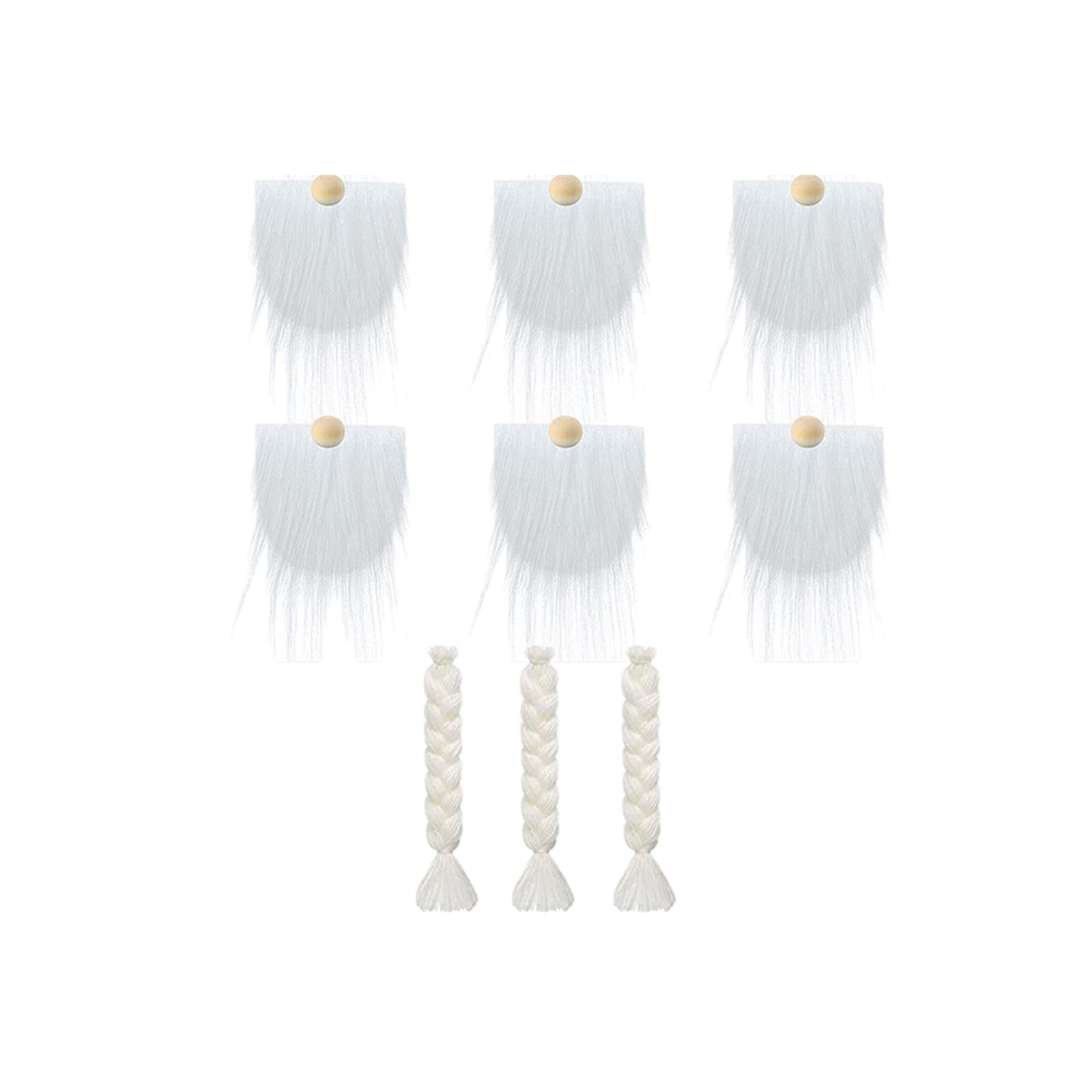 12x Pre-Cut Faux Fur Beard with Small Unfinished Wooden Balls for DIY Gnome White