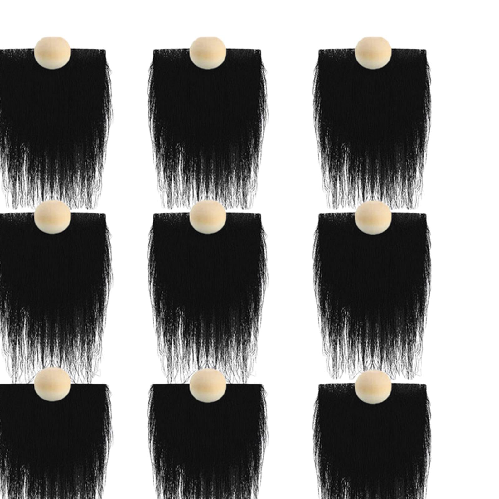12x Pre-Cut Faux Fur Beard with Small Unfinished Wooden Balls for DIY Gnome Black