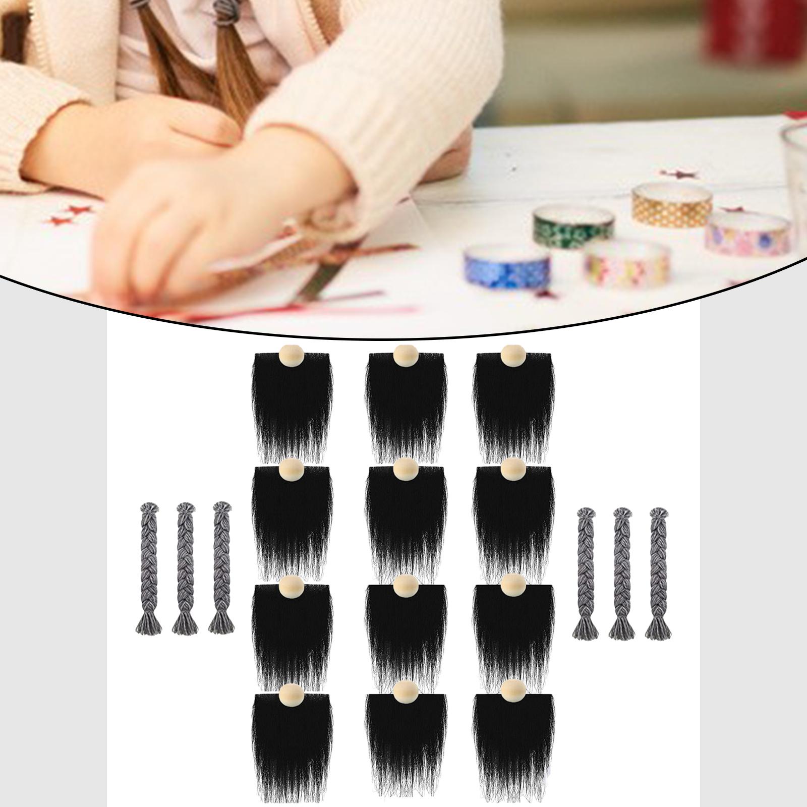 12x Pre-Cut Faux Fur Beard with Small Unfinished Wooden Balls for DIY Gnome Black