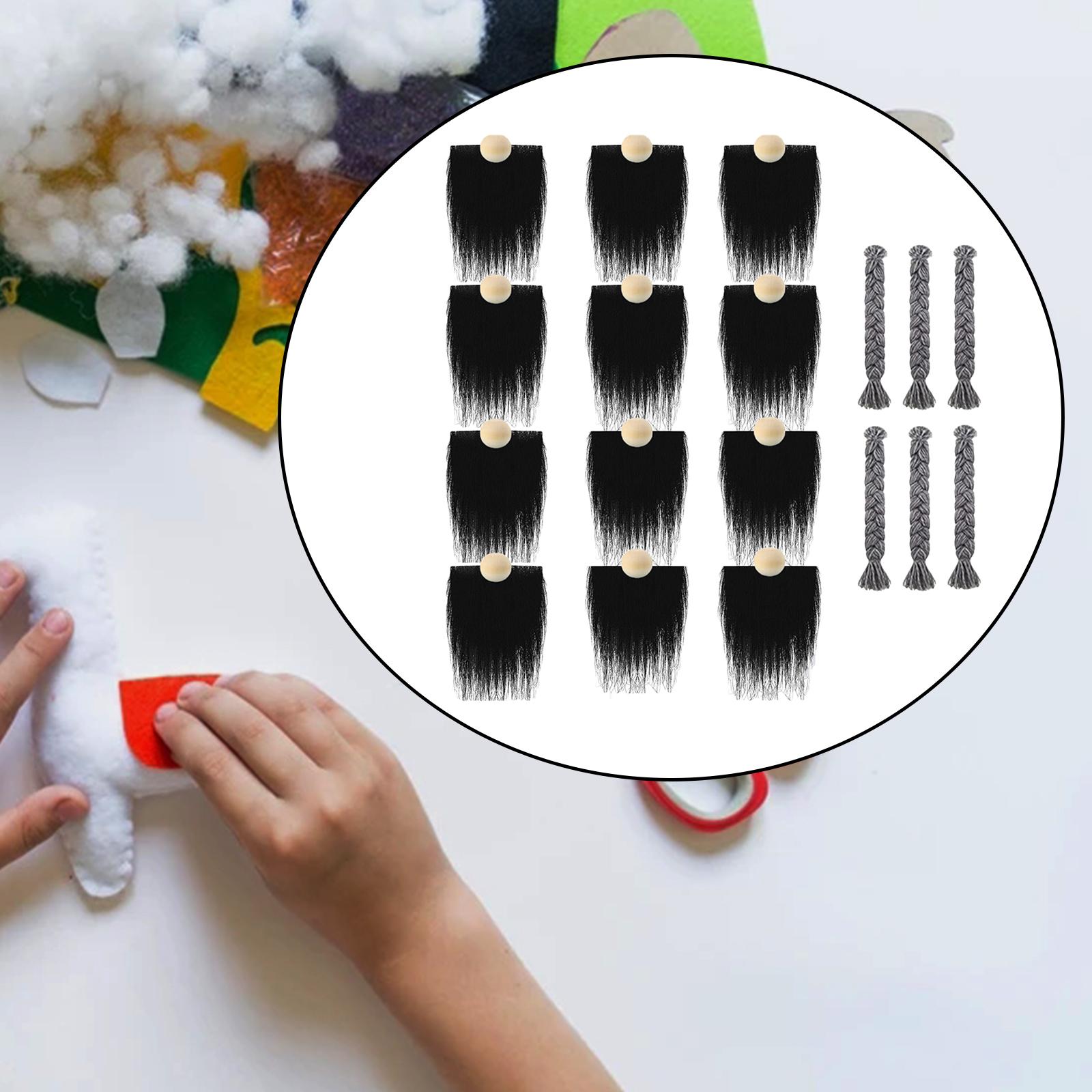 12x Pre-Cut Faux Fur Beard with Small Unfinished Wooden Balls for DIY Gnome Black