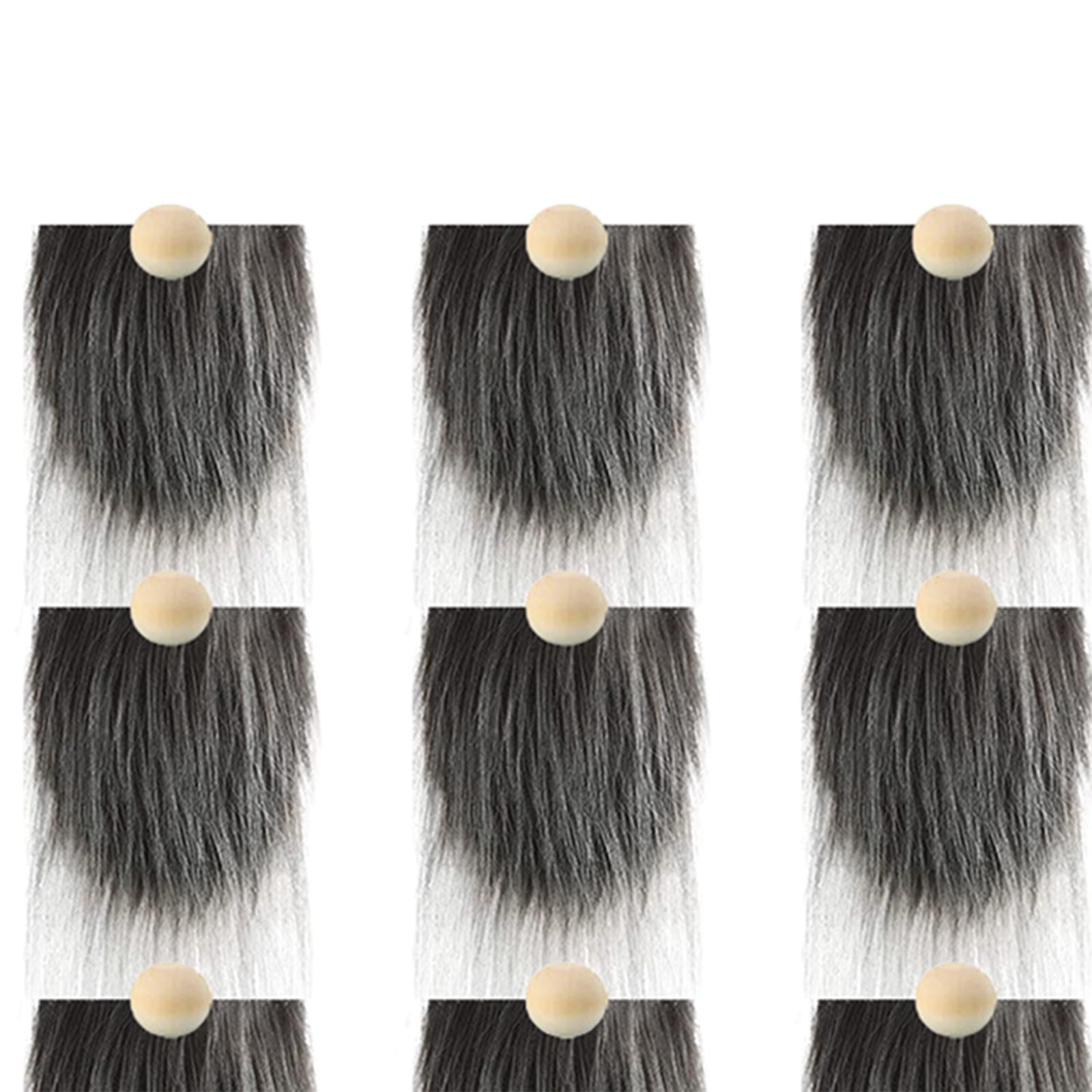 12x Pre-Cut Faux Fur Beard with Small Unfinished Wooden Balls for DIY Gnome Dark Gray