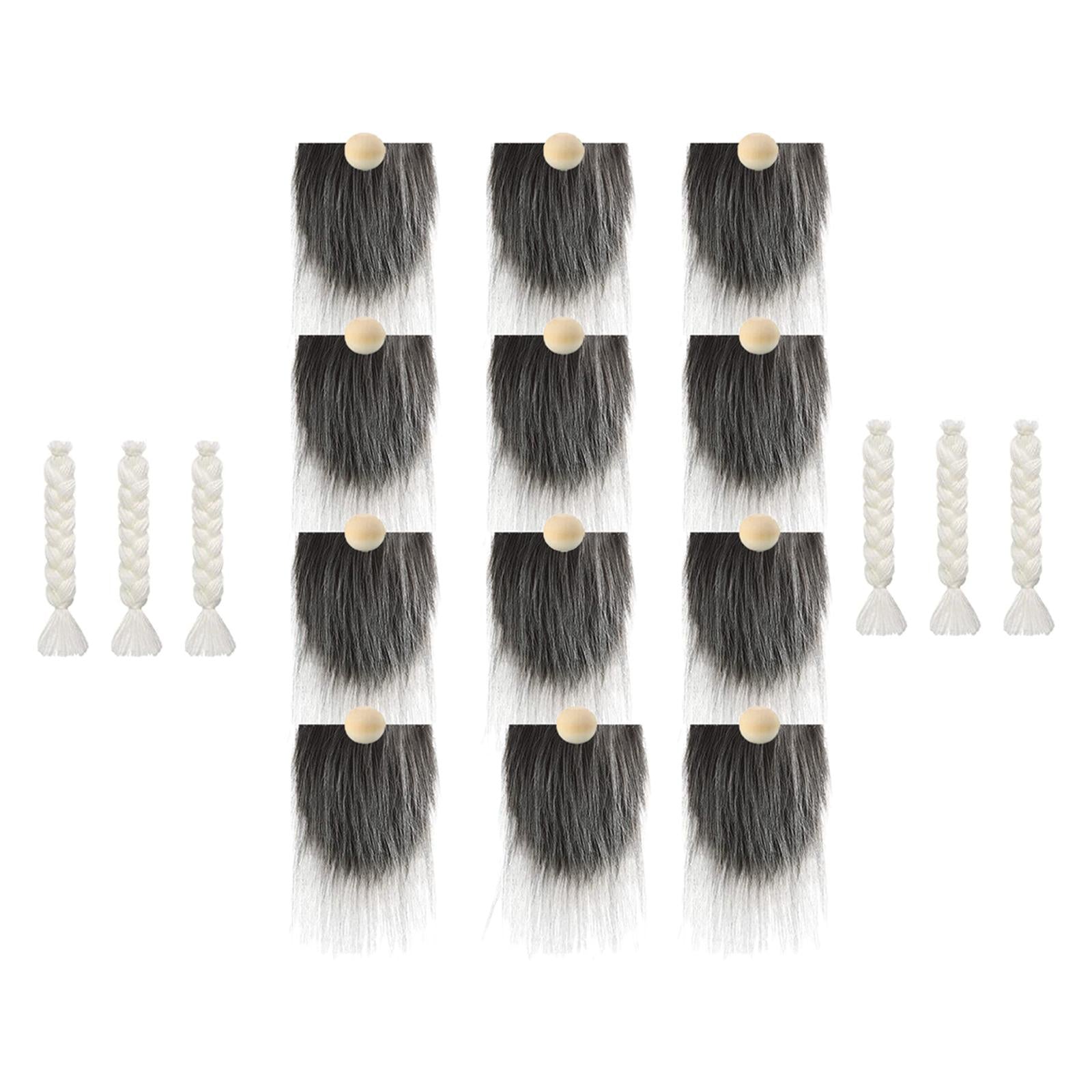 12x Pre-Cut Faux Fur Beard with Small Unfinished Wooden Balls for DIY Gnome Dark Gray