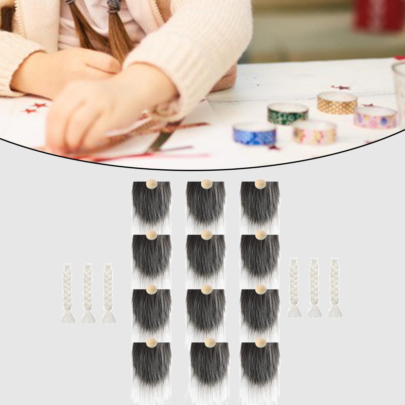 12x Pre-Cut Faux Fur Beard with Small Unfinished Wooden Balls for DIY Gnome Dark Gray