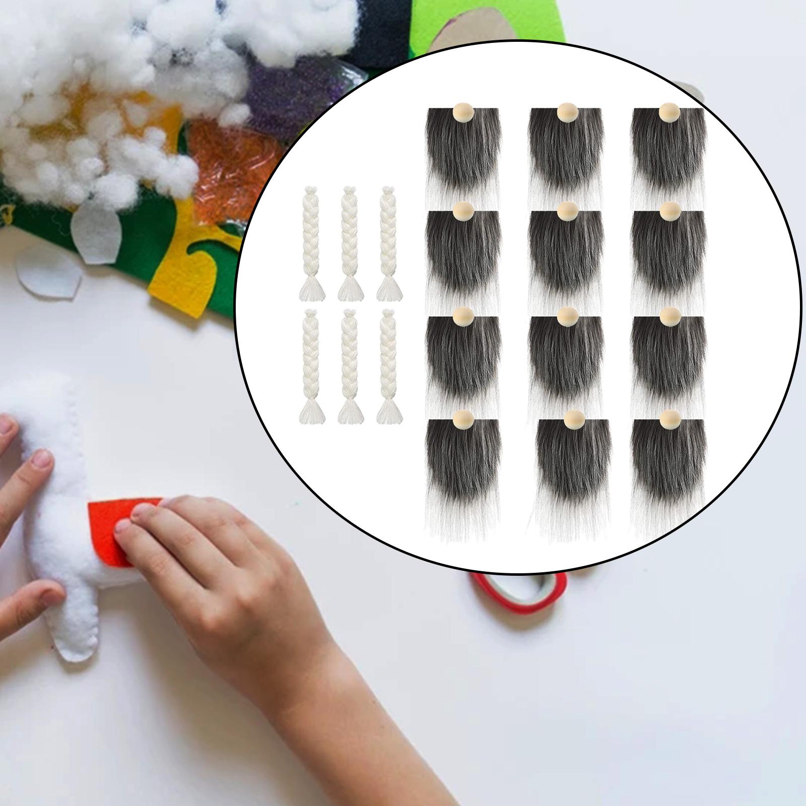 12x Pre-Cut Faux Fur Beard with Small Unfinished Wooden Balls for DIY Gnome Dark Gray