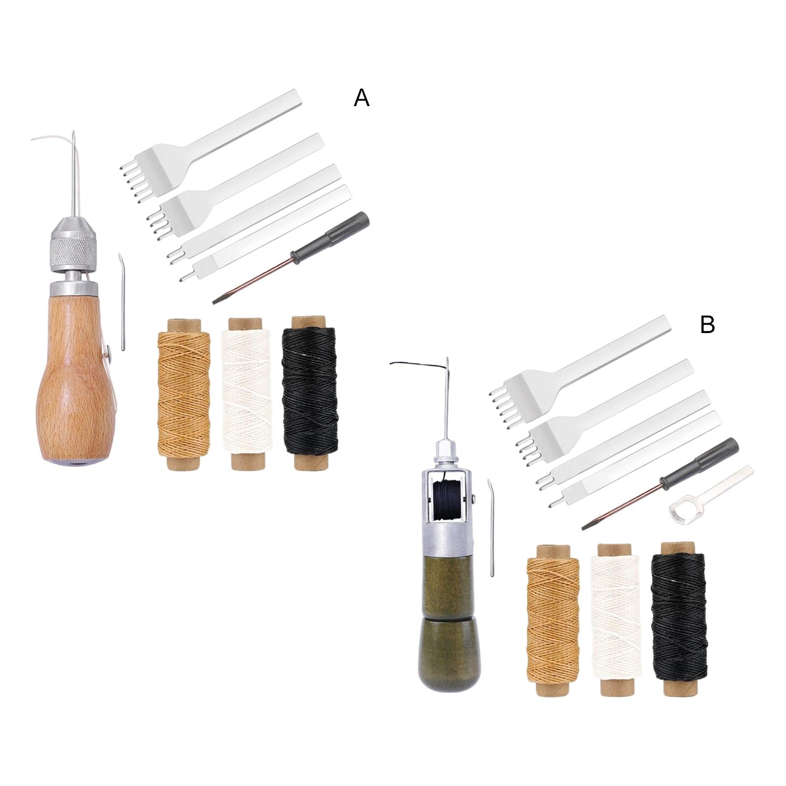 Sewing Awl Repair Tools Kit Stitcher DIY Leather Canvas Wood color