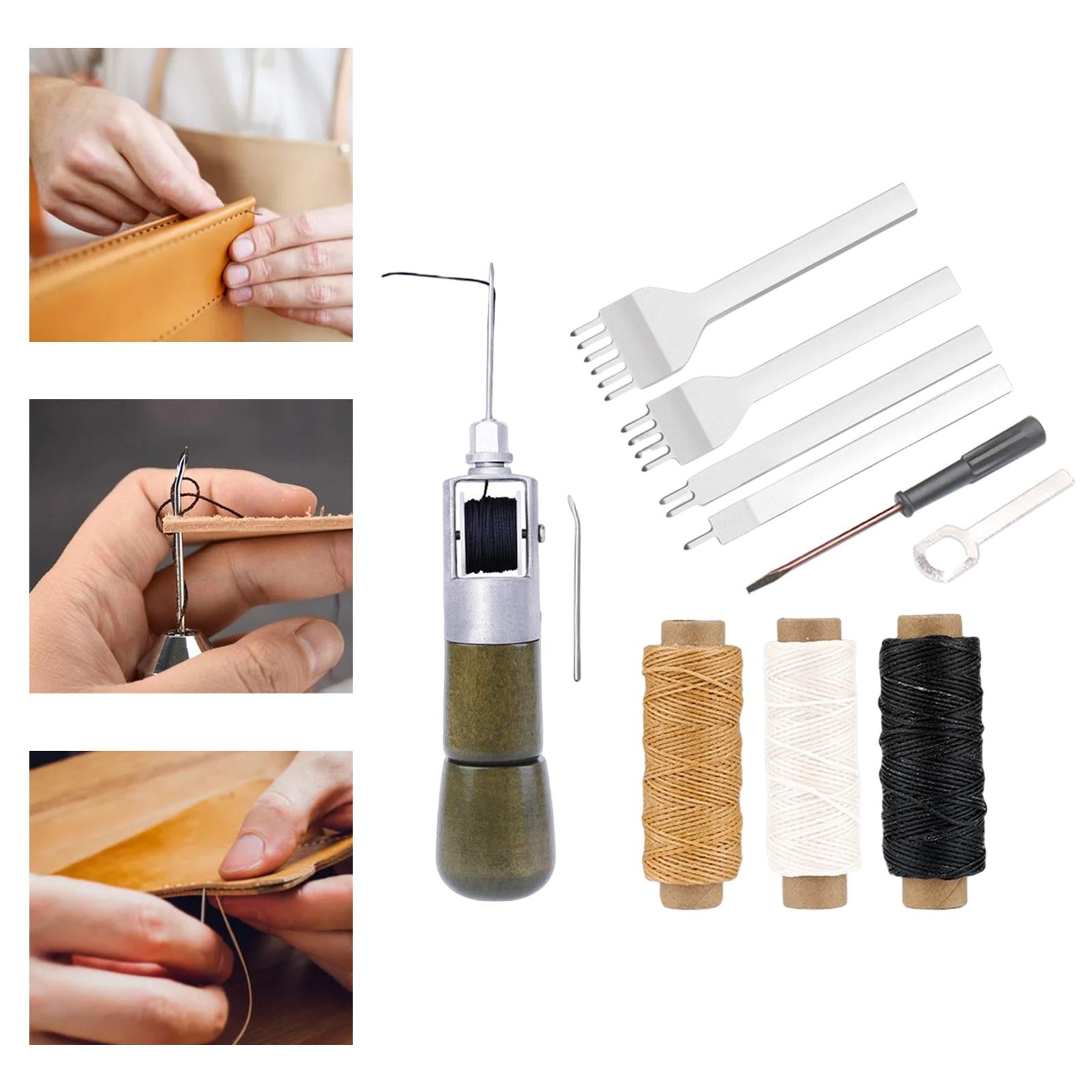 Sewing Awl Repair Tools Kit Stitcher DIY Leather Canvas Antique Wood Grain
