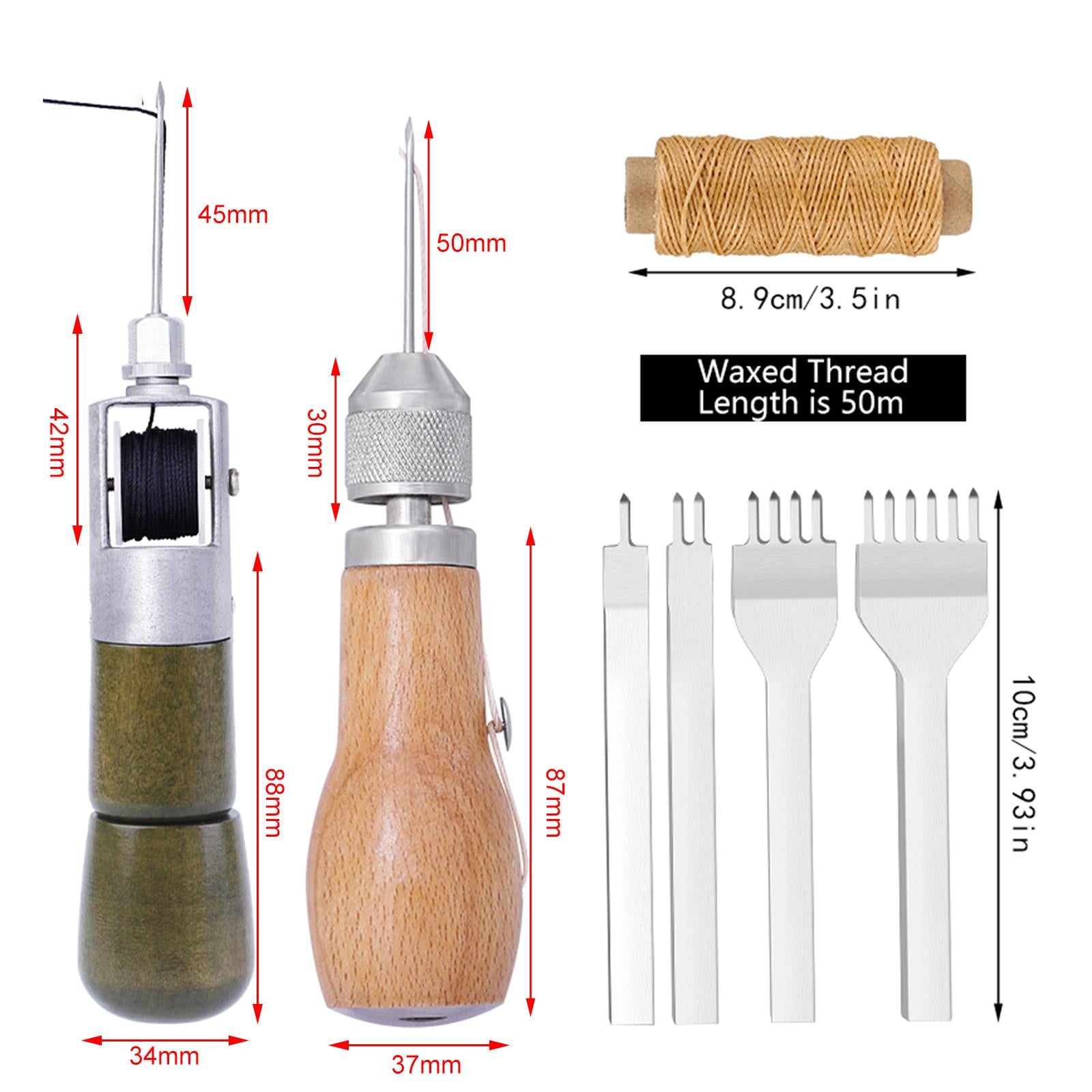 Sewing Awl Repair Tools Kit Stitcher DIY Leather Canvas Antique Wood Grain