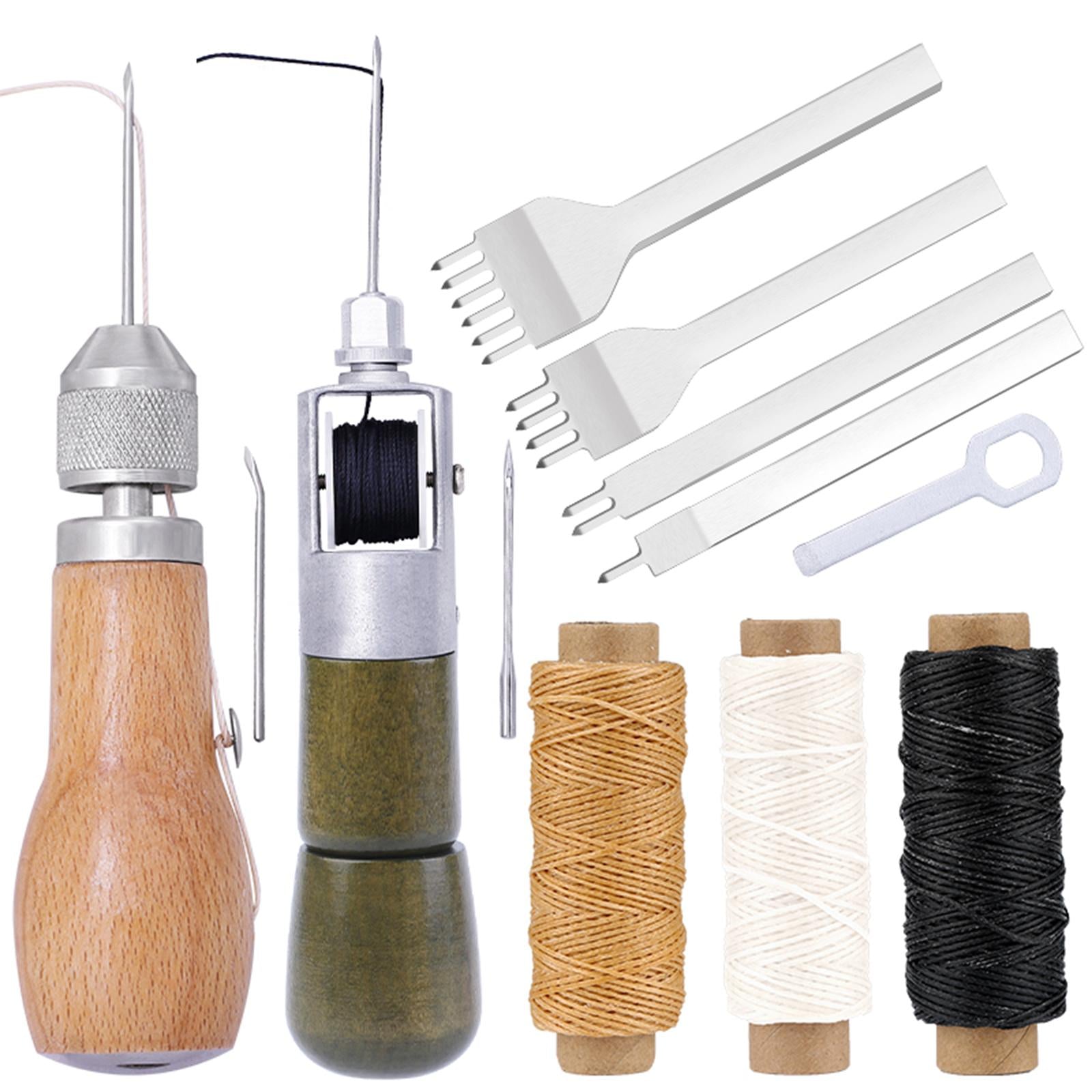 Sewing Awl Repair Tools Kit Stitcher DIY Leather Canvas Antique Wood Grain
