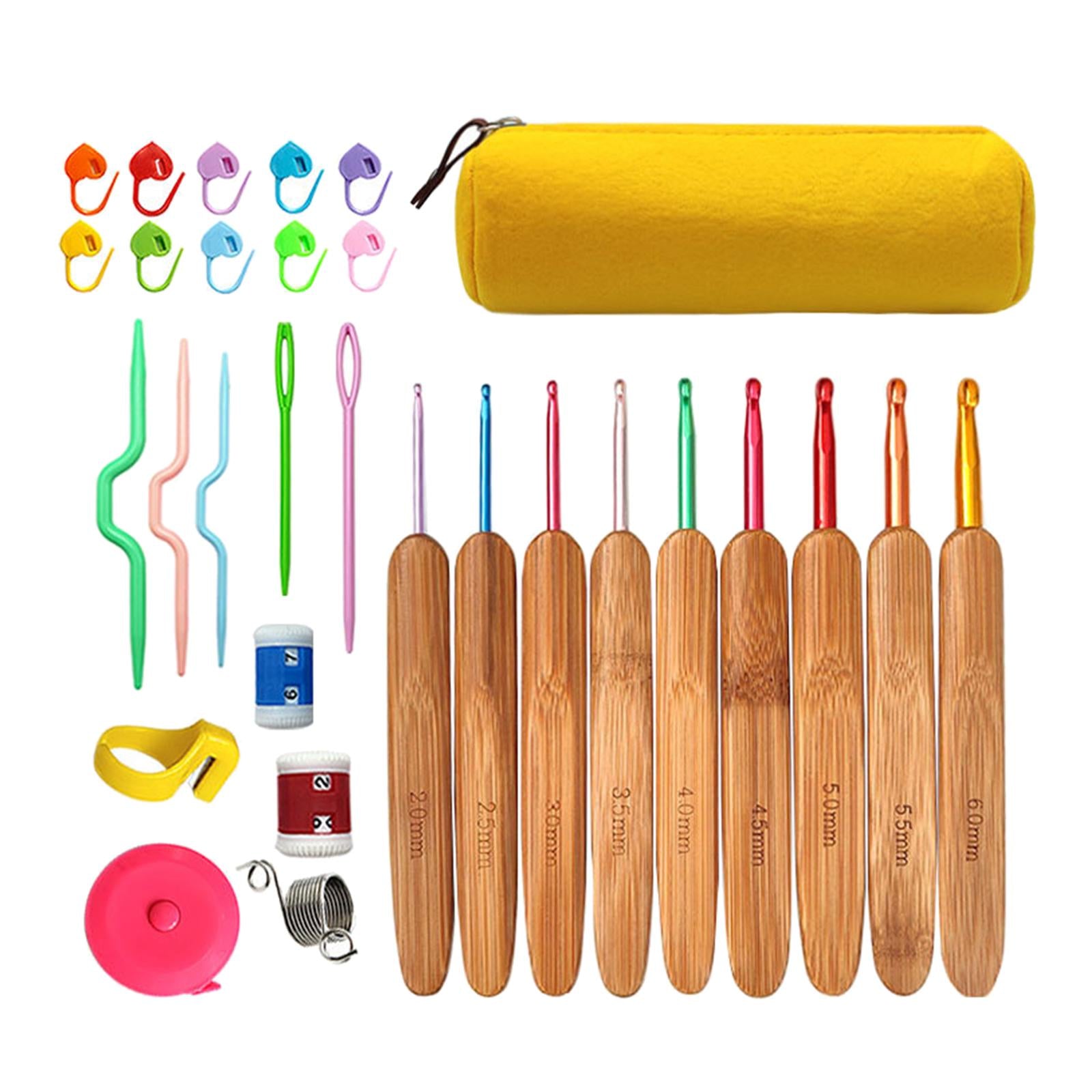 Bamboo Crochet Hooks Set Yarn Knitting Needles Tool Beginners Adults