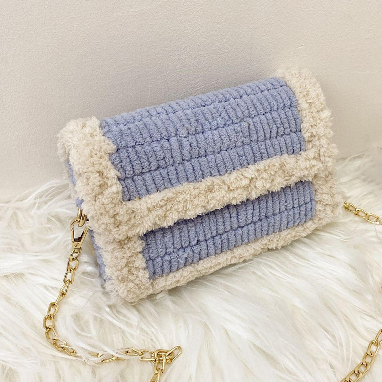 Bag Making Kit with Chain Plastic Mesh Template Handmade Gift for Girl Blue