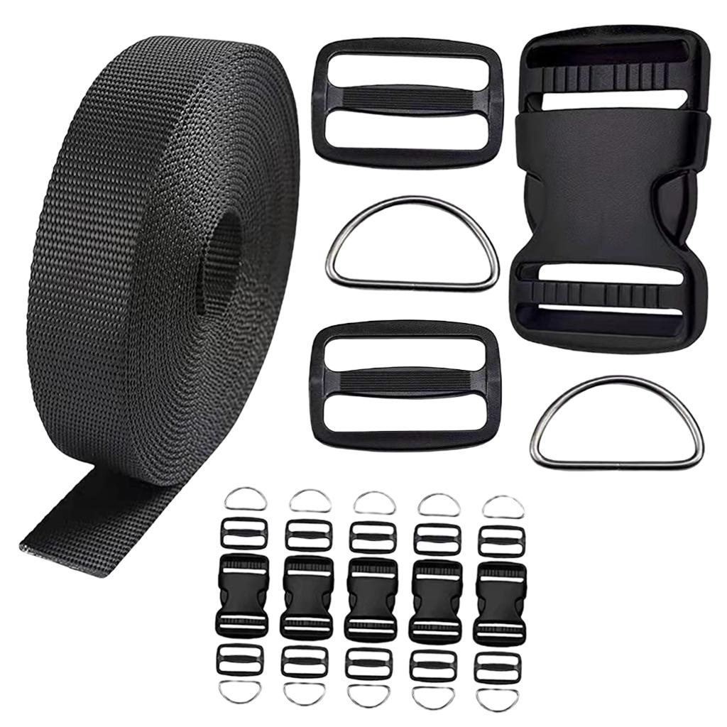 Webbing Strap Sewing Tri-Glide Slides Curved Side Release Buckle D Rings