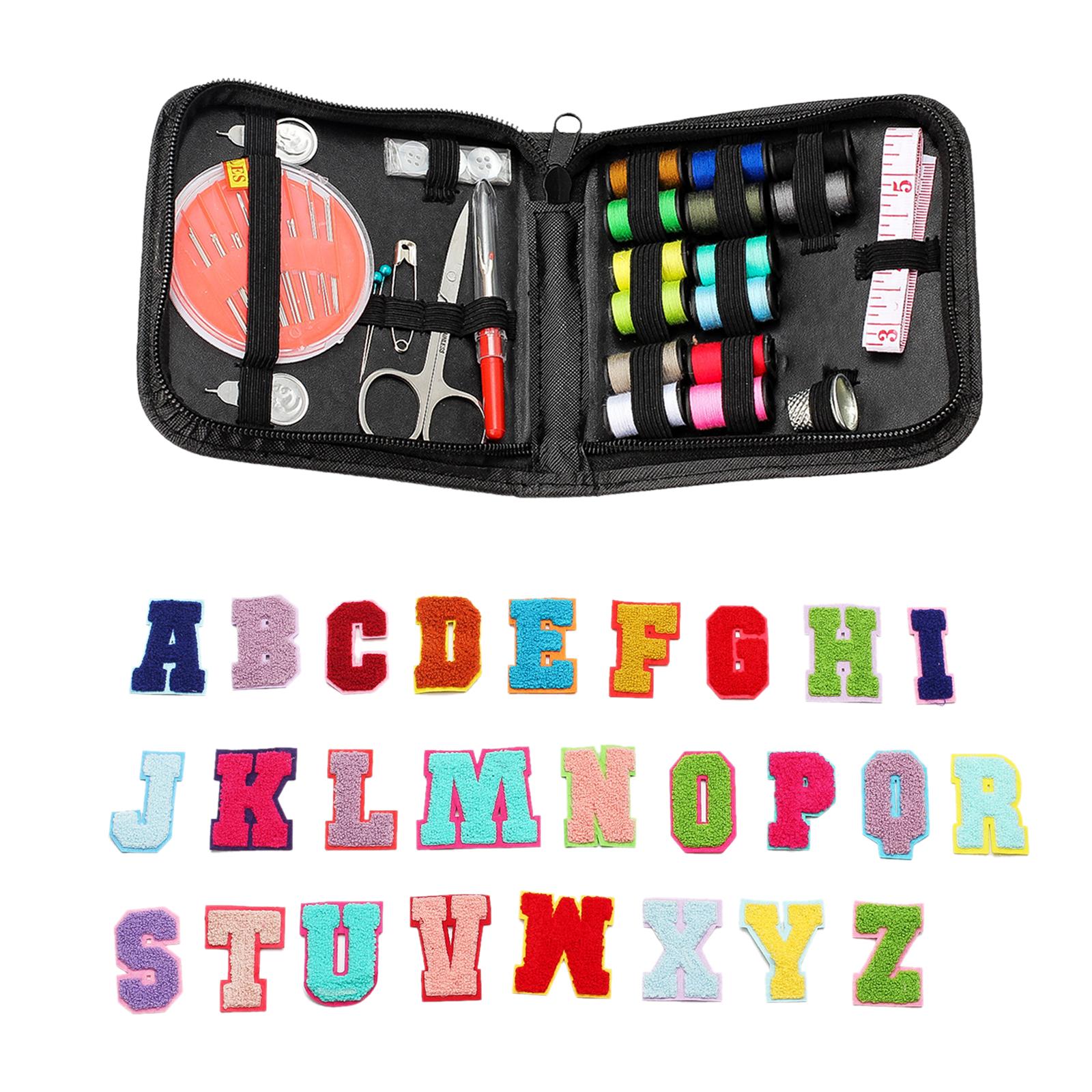 Portable Sewing Kit Bag Thread Sew Tools w/ Letter Patches for Denim Fabric