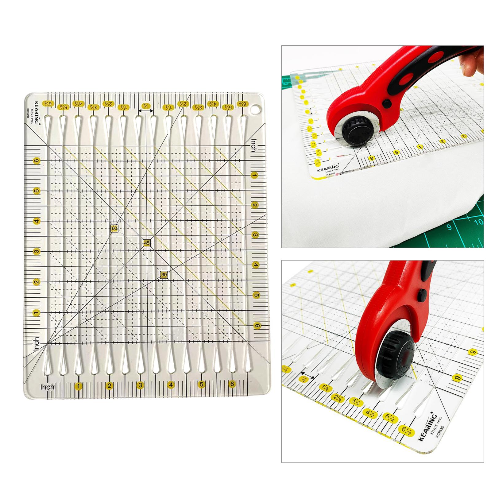 Clear Sewing Ruler Template Double Colored Grid Lines Plastic Cloth Cutting