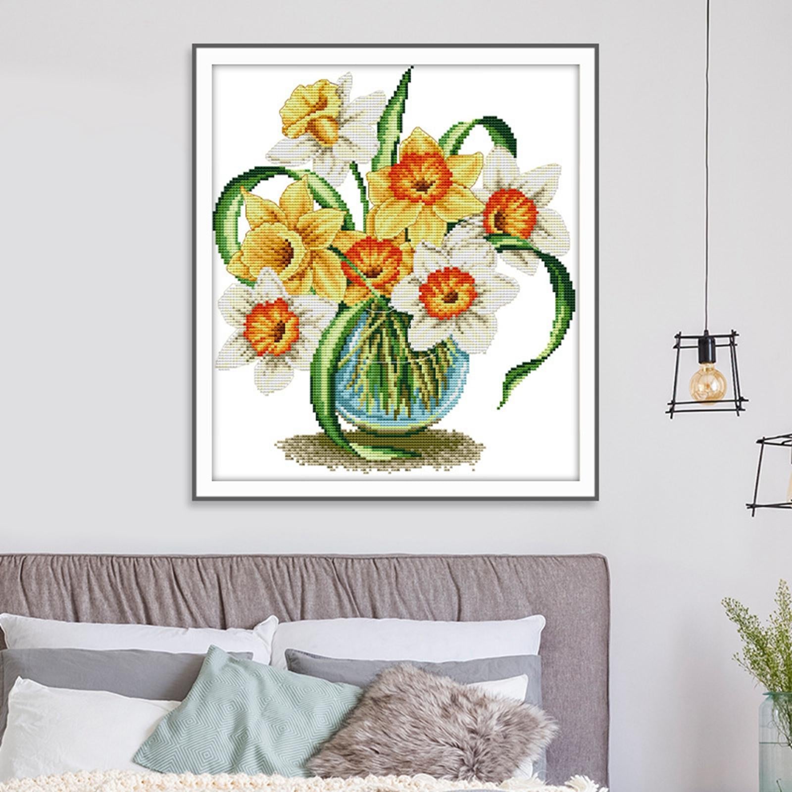 Flower Cross Stitch Stamped Kit DIY Arts Crafts Needlepoint Home Wall Decor