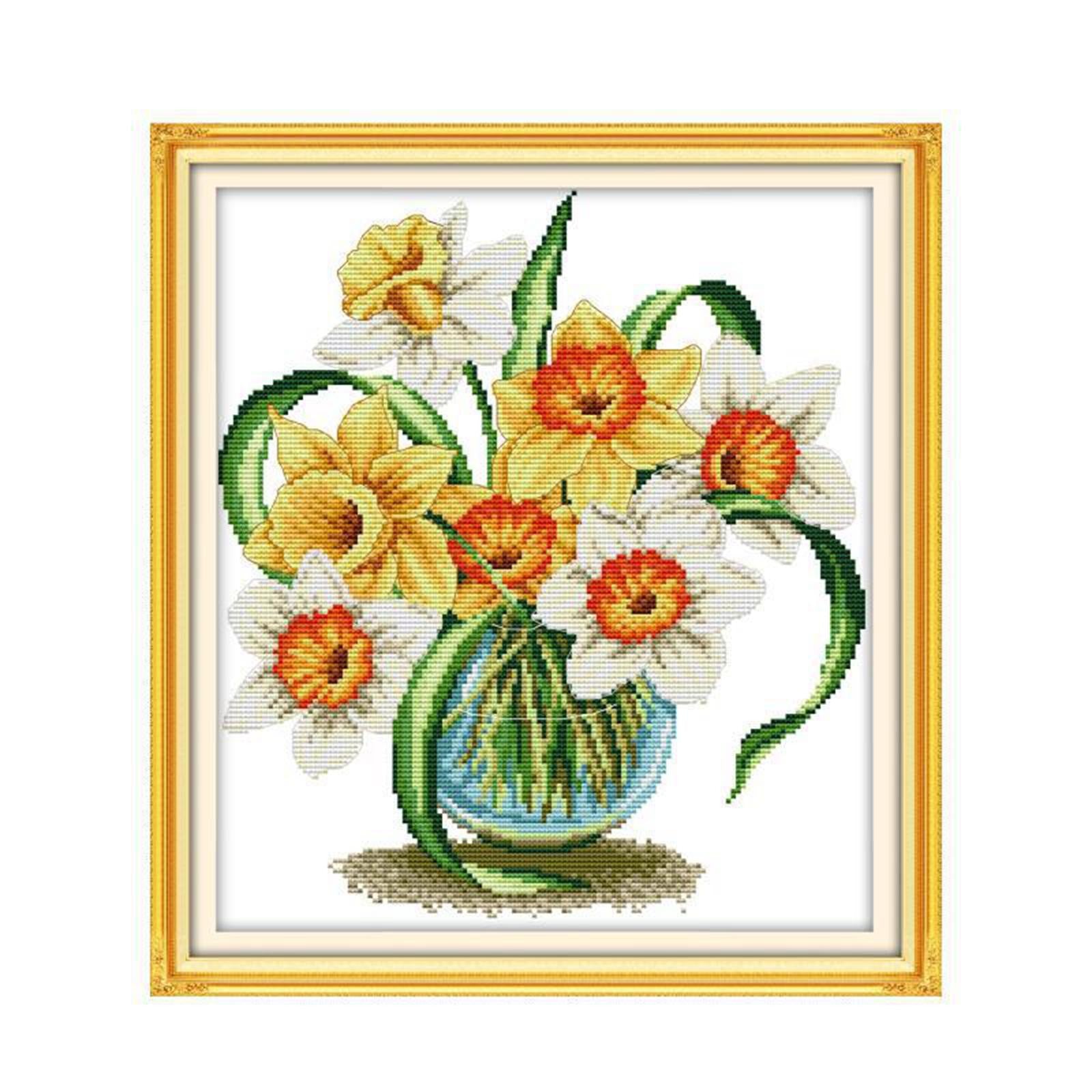 Flower Cross Stitch Stamped Kit DIY Arts Crafts Needlepoint Home Wall Decor