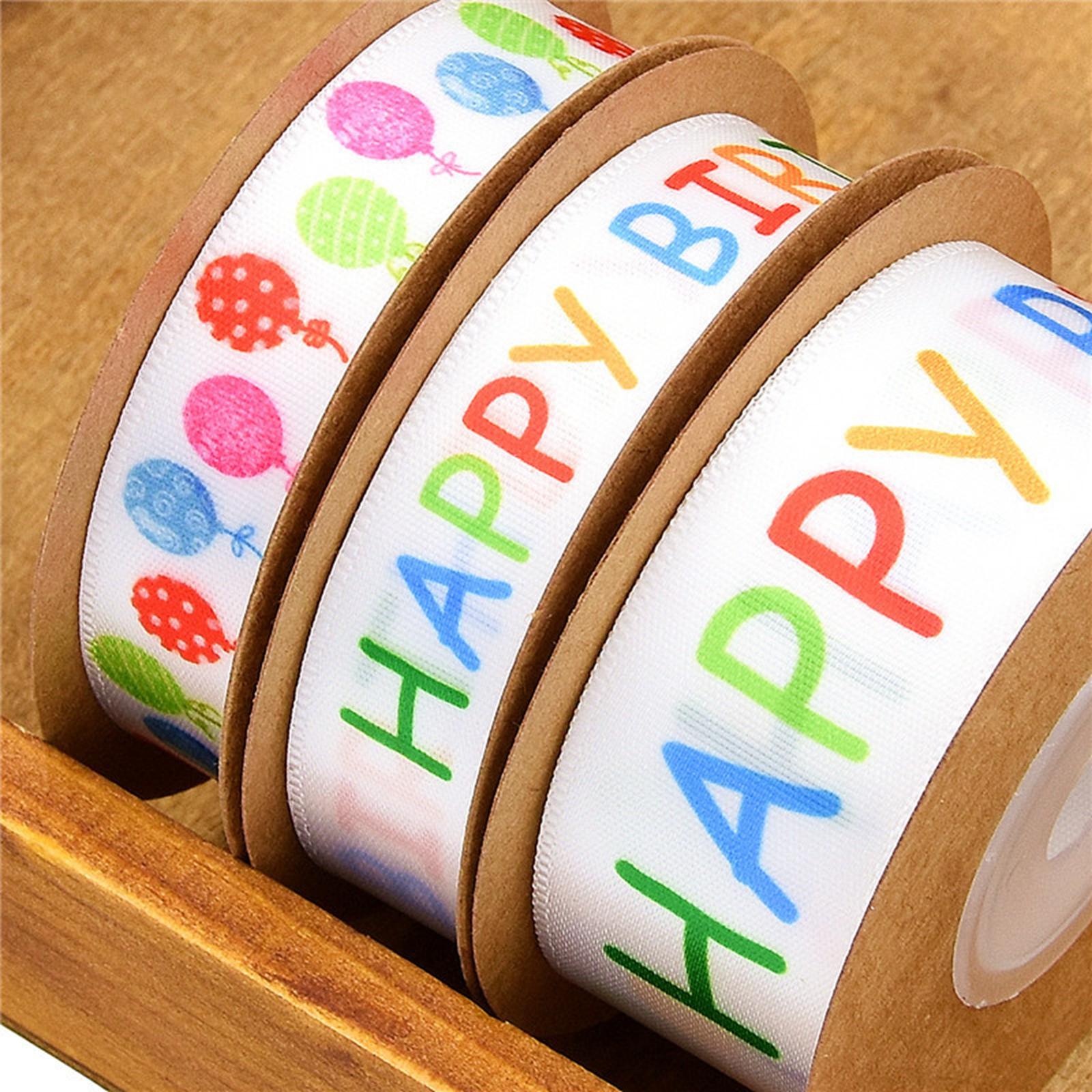 Happy Birthday Ribbon Polyester for Gift Wrapping Party Decor 1.5cm 10 yards