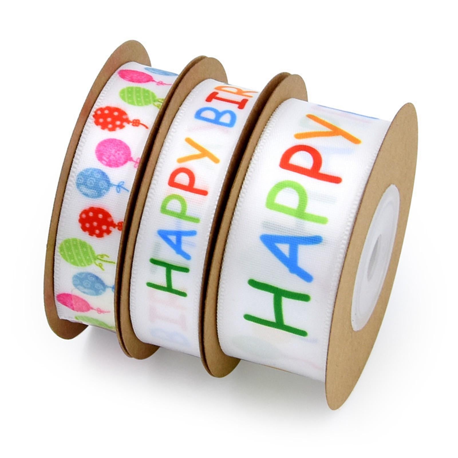 Happy Birthday Ribbon Polyester for Gift Wrapping Party Decor 2.5cm 20 yards