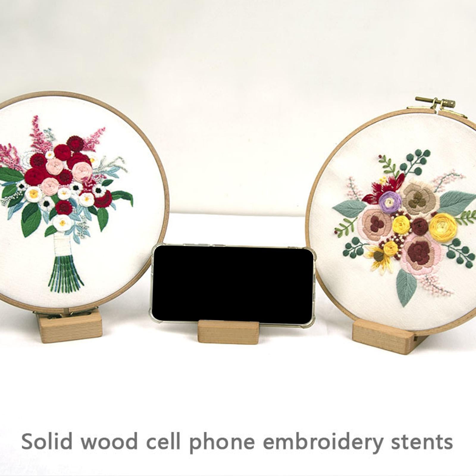 Embroidery Hoop Phone Stand Cross Stitch Wooden Base Accessories Support