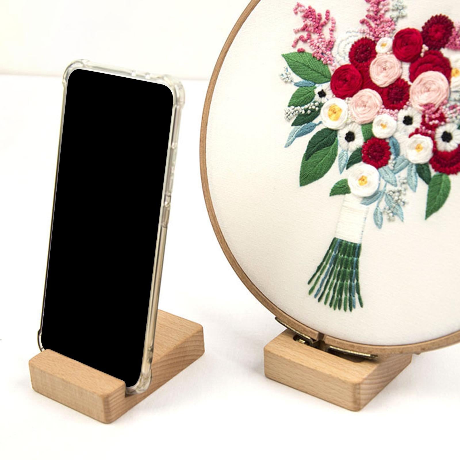 Embroidery Hoop Phone Stand Cross Stitch Wooden Base Accessories Support