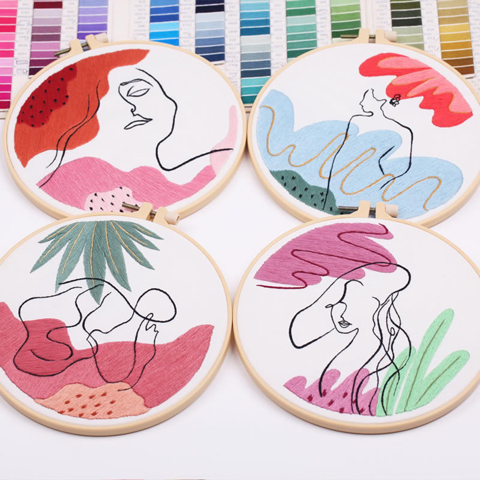 Embroidery Starter Kit Cross Stitch Needlework for Figure Art Wall Decor Pink Green