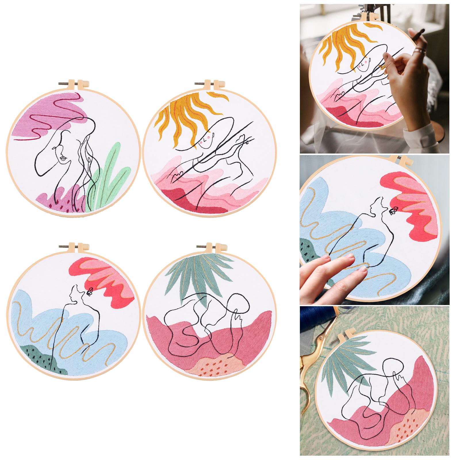 Embroidery Starter Kit Cross Stitch Needlework for Figure Art Wall Decor Pink Green