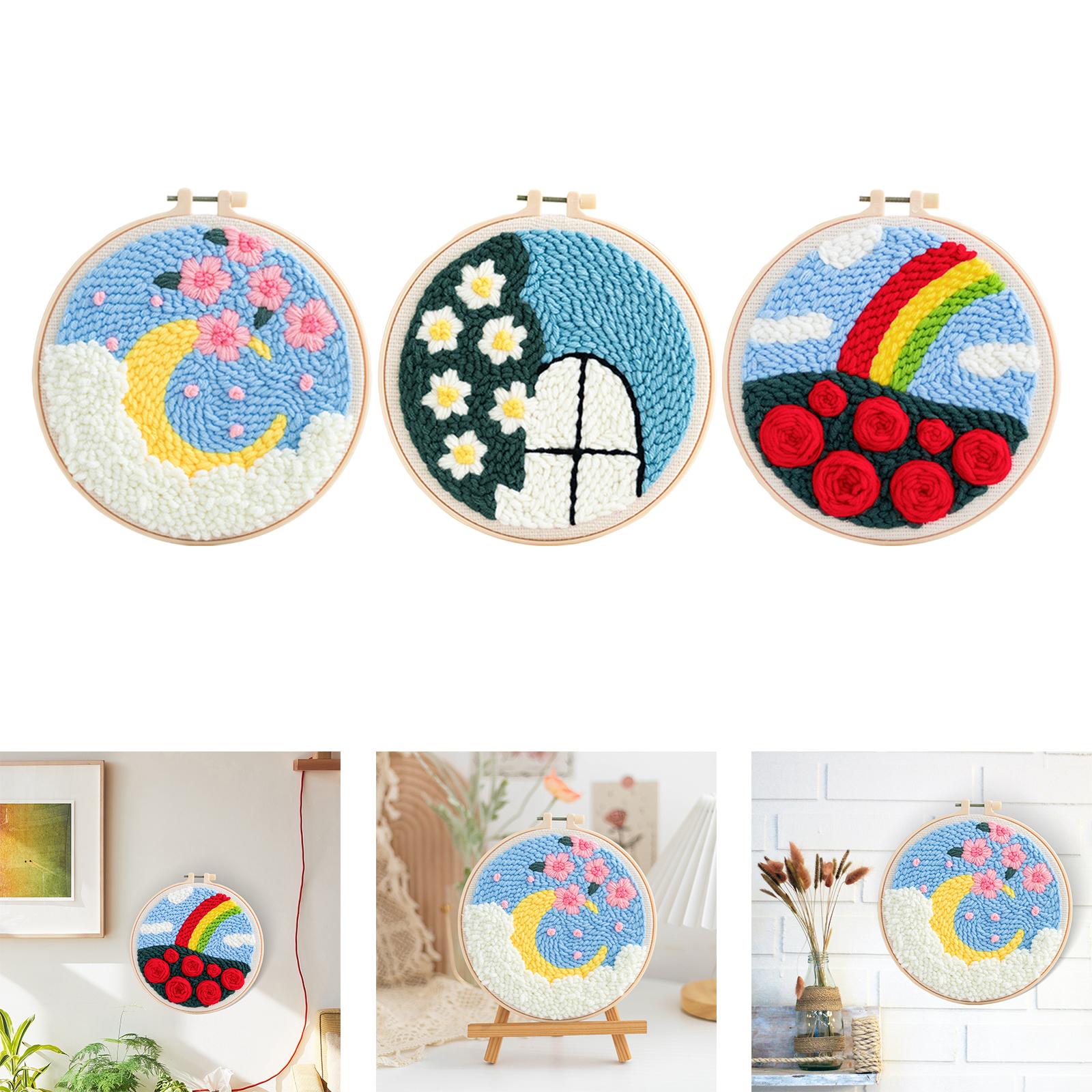 Punch Needle Embroidery Starter Kits DIY Yarn for Adults Beginner Beginner Moon