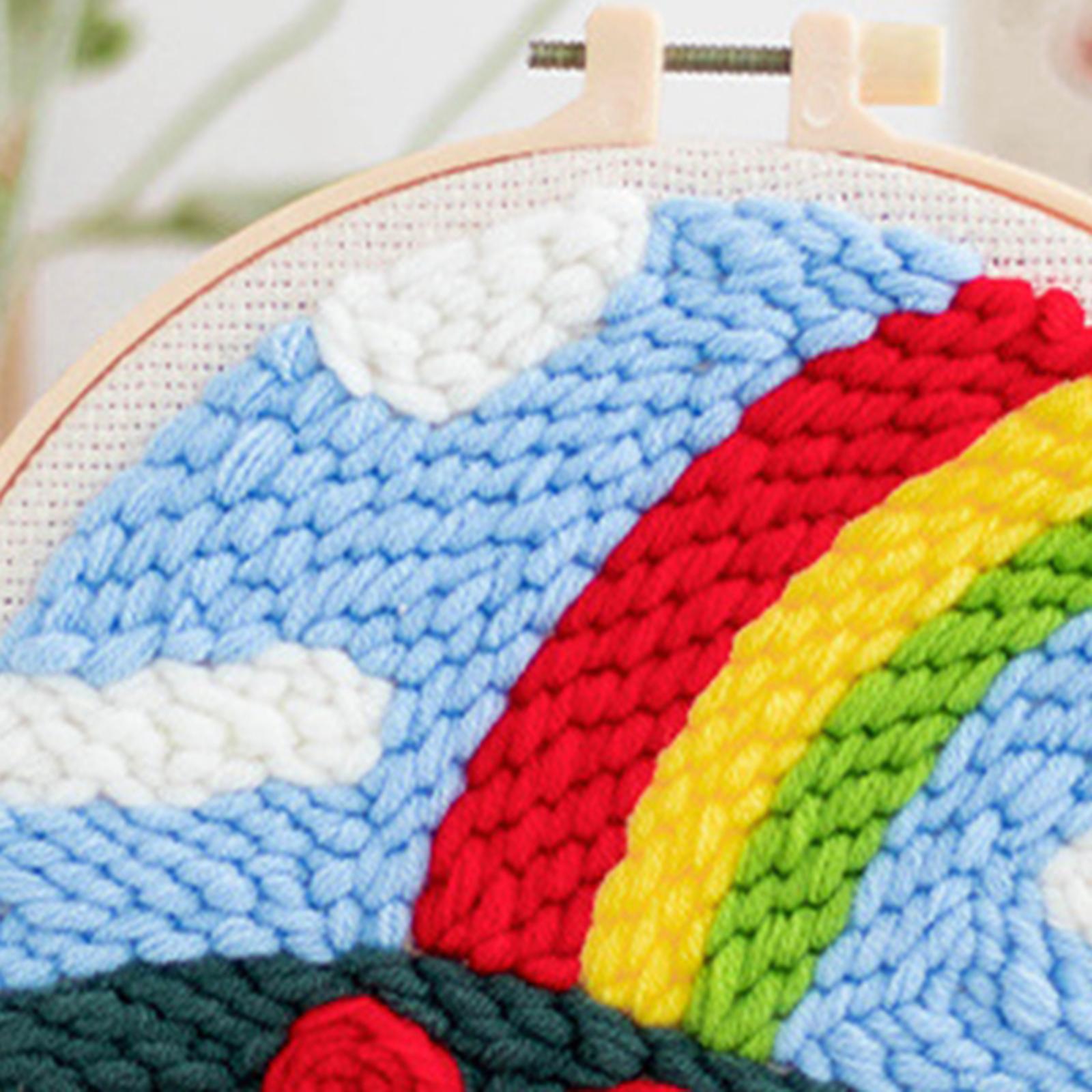 Punch Needle Embroidery Starter Kits DIY Yarn for Adults Beginner Beginner Rainbow