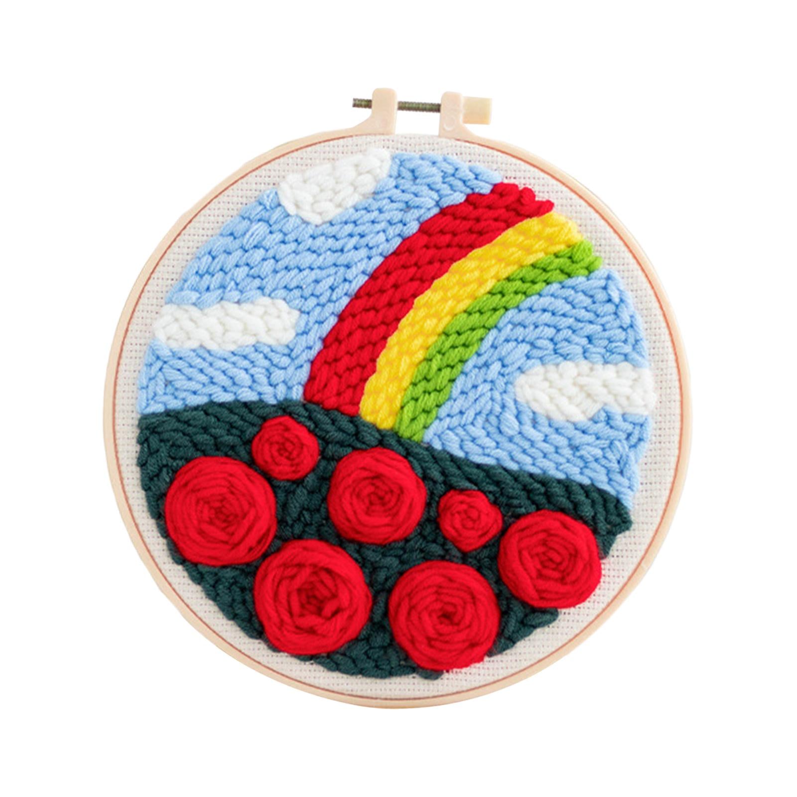 Punch Needle Embroidery Starter Kits DIY Yarn for Adults Beginner Beginner Rainbow