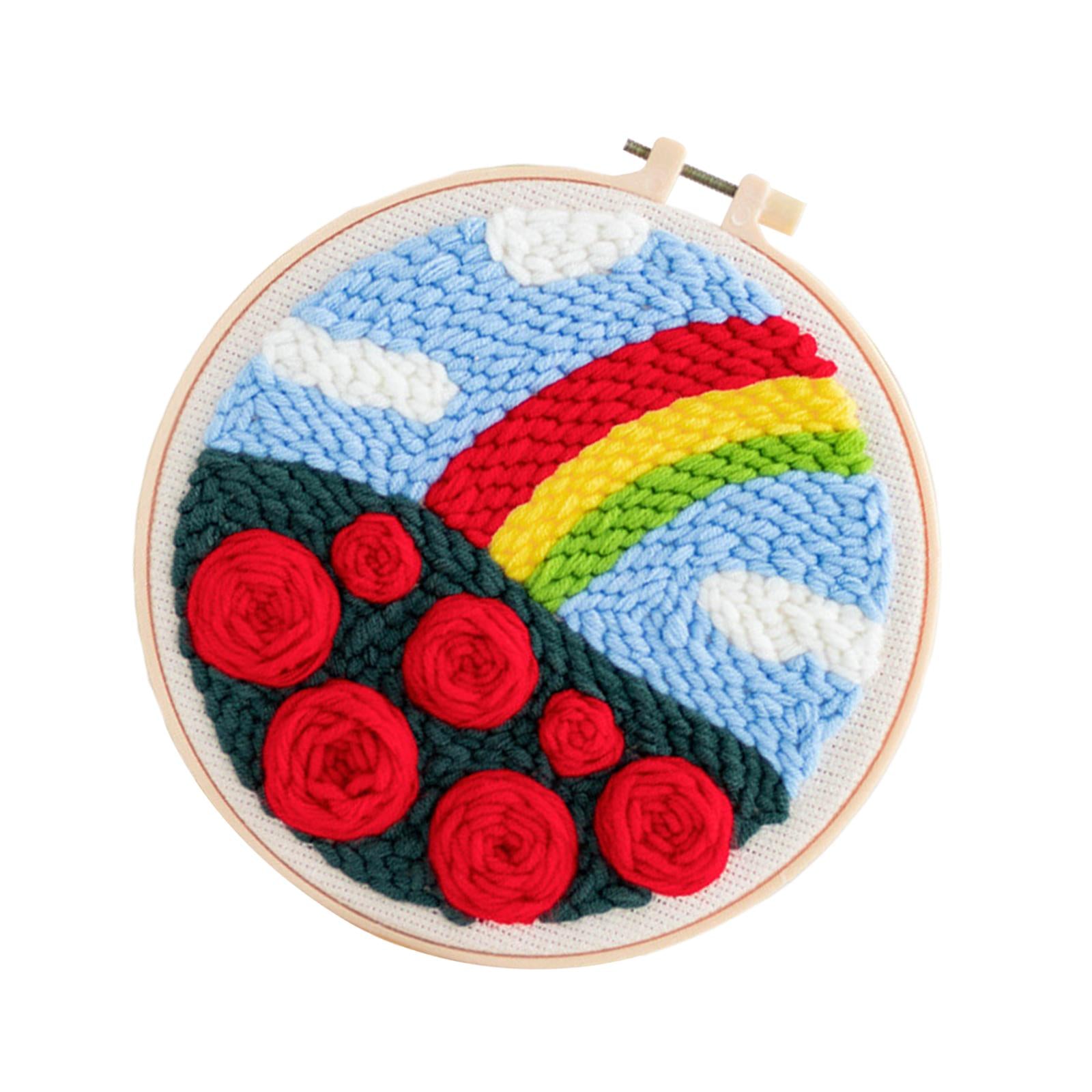 Punch Needle Embroidery Starter Kits DIY Yarn for Adults Beginner Beginner Rainbow
