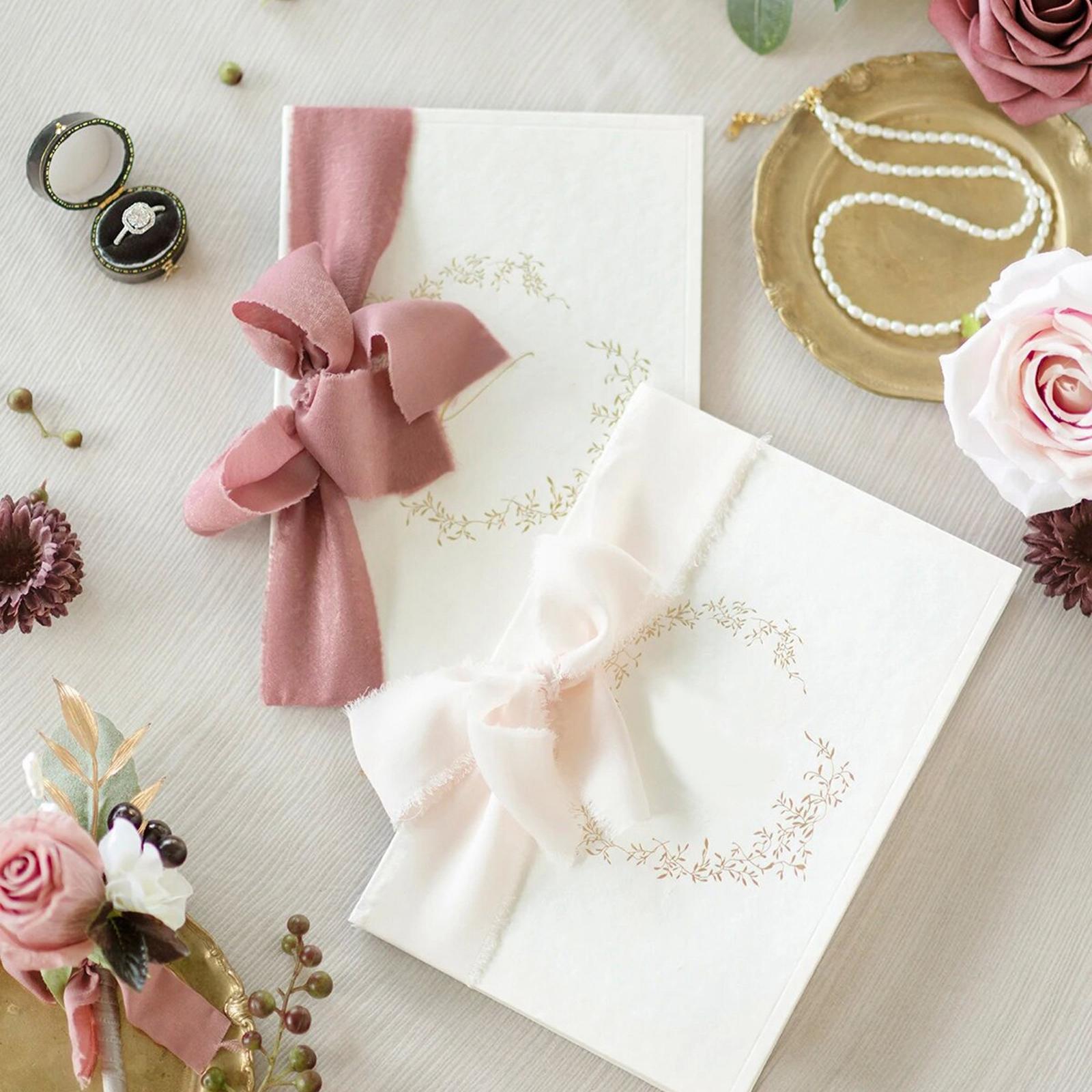 3 Rolls Fringe Chiffon Silk Ribbon 2 x 5 Yards Gifts Wrapping Pink Series"