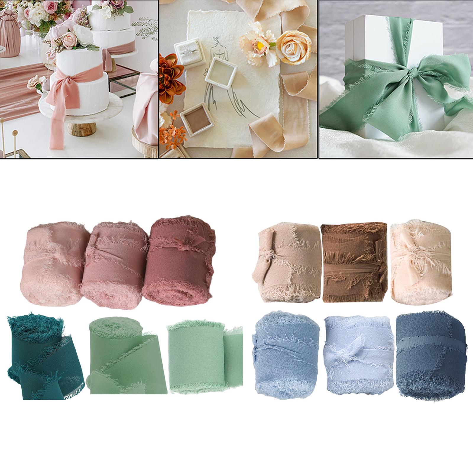 3 Rolls Fringe Chiffon Silk Ribbon 2 x 5 Yards Gifts Wrapping Pink Series"