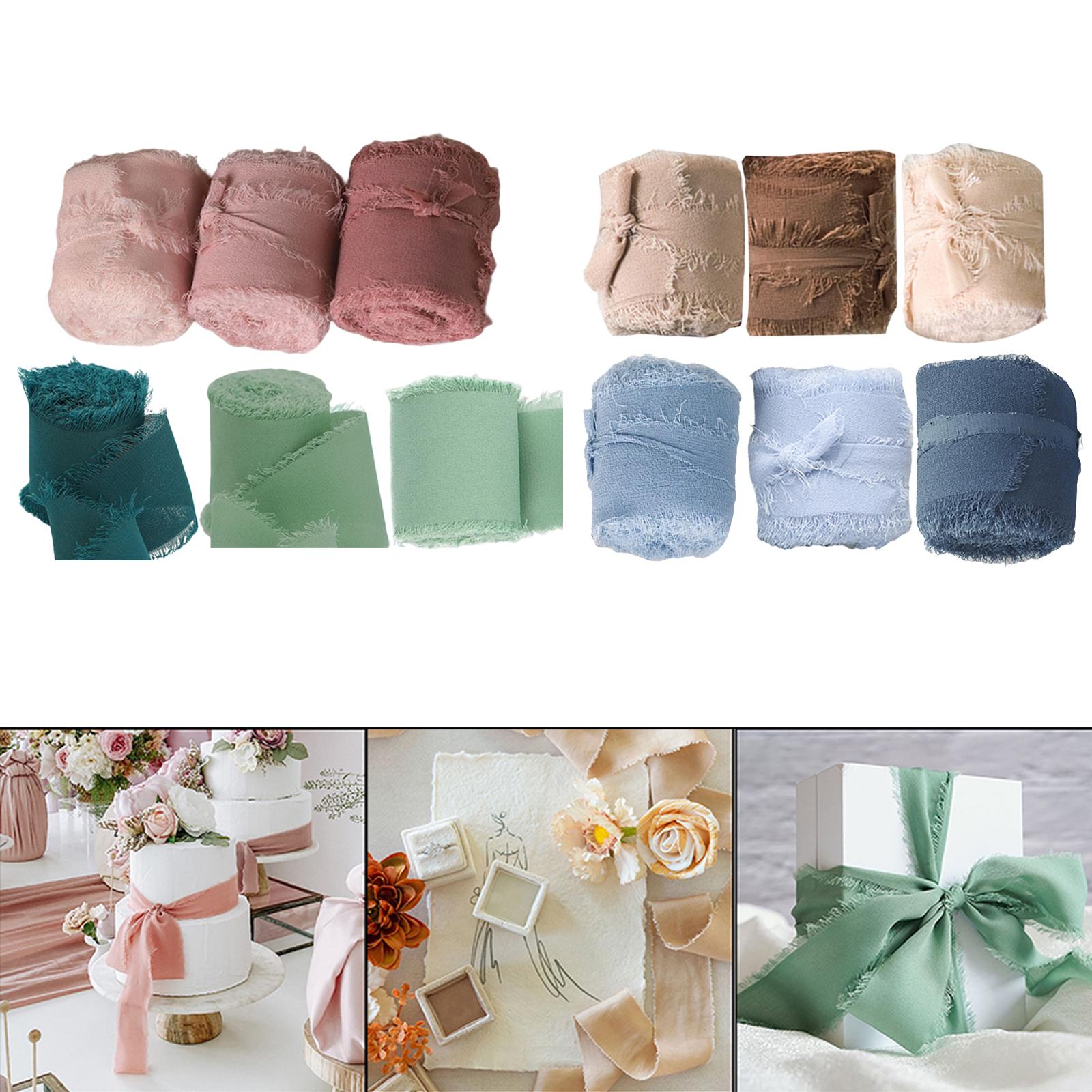 3 Rolls Fringe Chiffon Silk Ribbon 2 x 5 Yards Gifts Wrapping Pink Series"