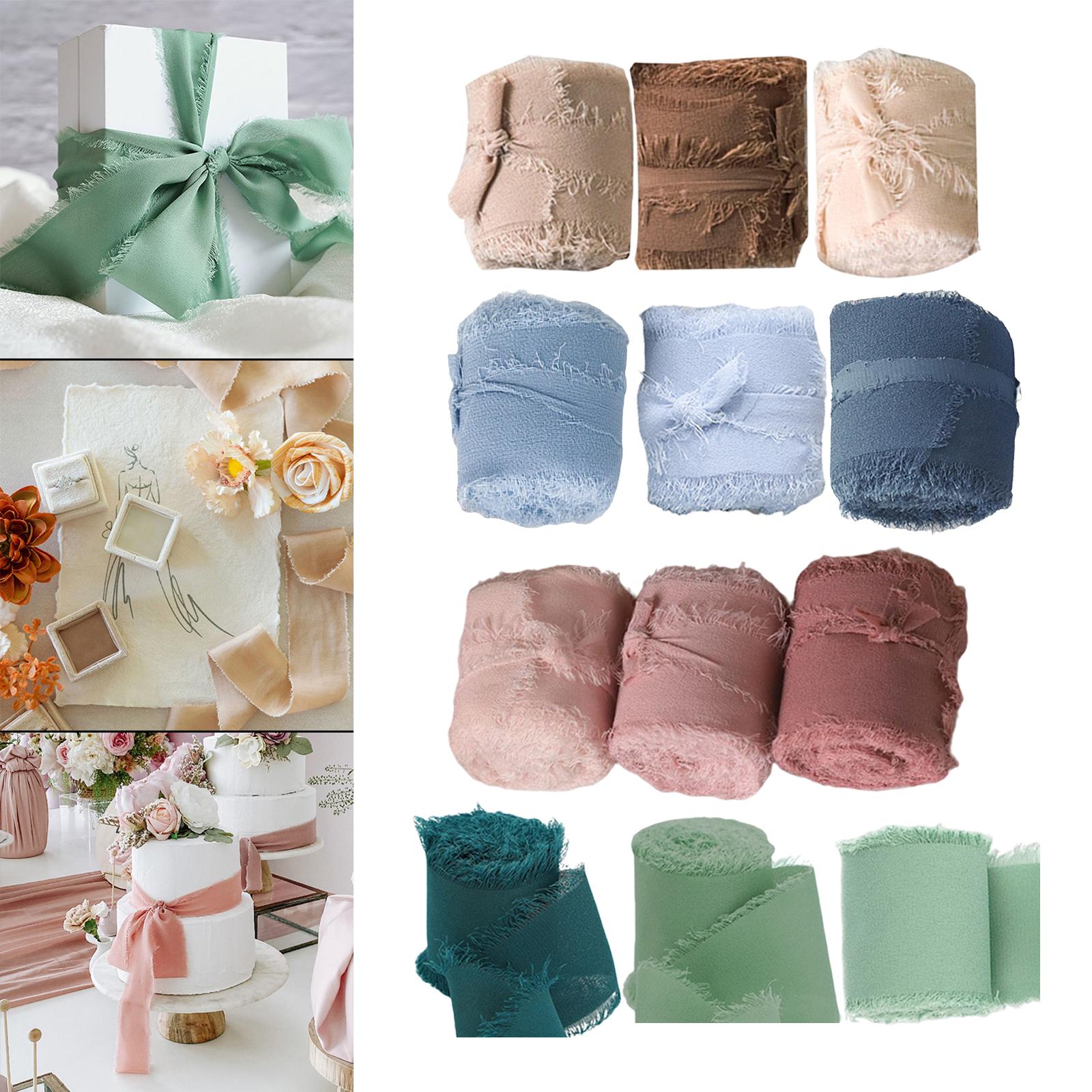 3 Rolls Fringe Chiffon Silk Ribbon 2 x 5 Yards Gifts Wrapping Pink Series"