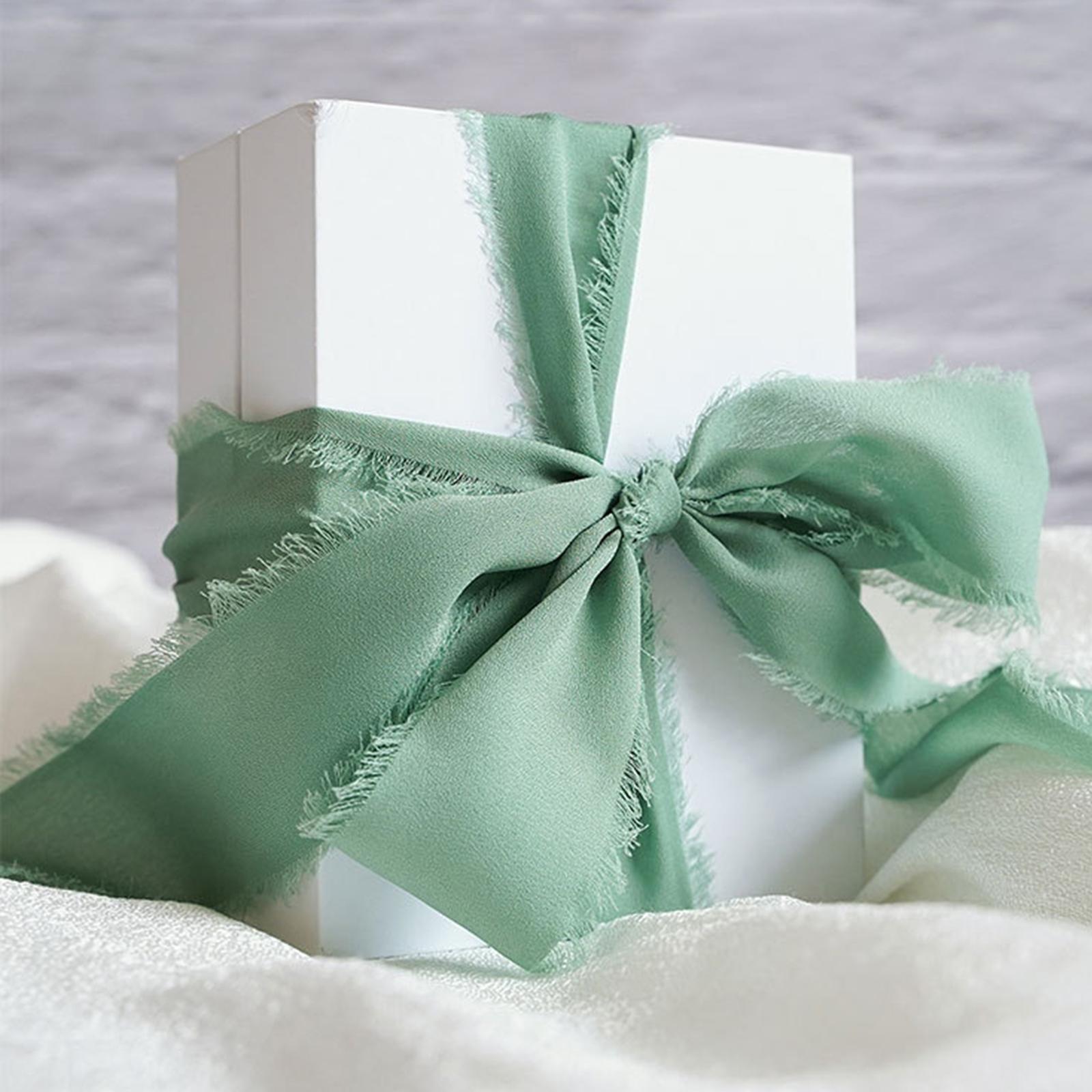 3 Rolls Fringe Chiffon Silk Ribbon 2 x 5 Yards Gifts Wrapping Green Series"