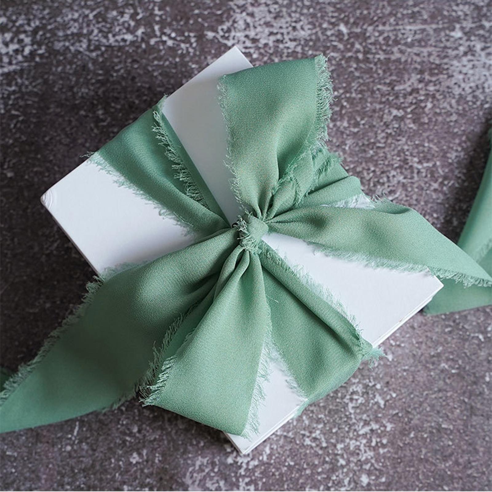 3 Rolls Fringe Chiffon Silk Ribbon 2 x 5 Yards Gifts Wrapping Green Series"