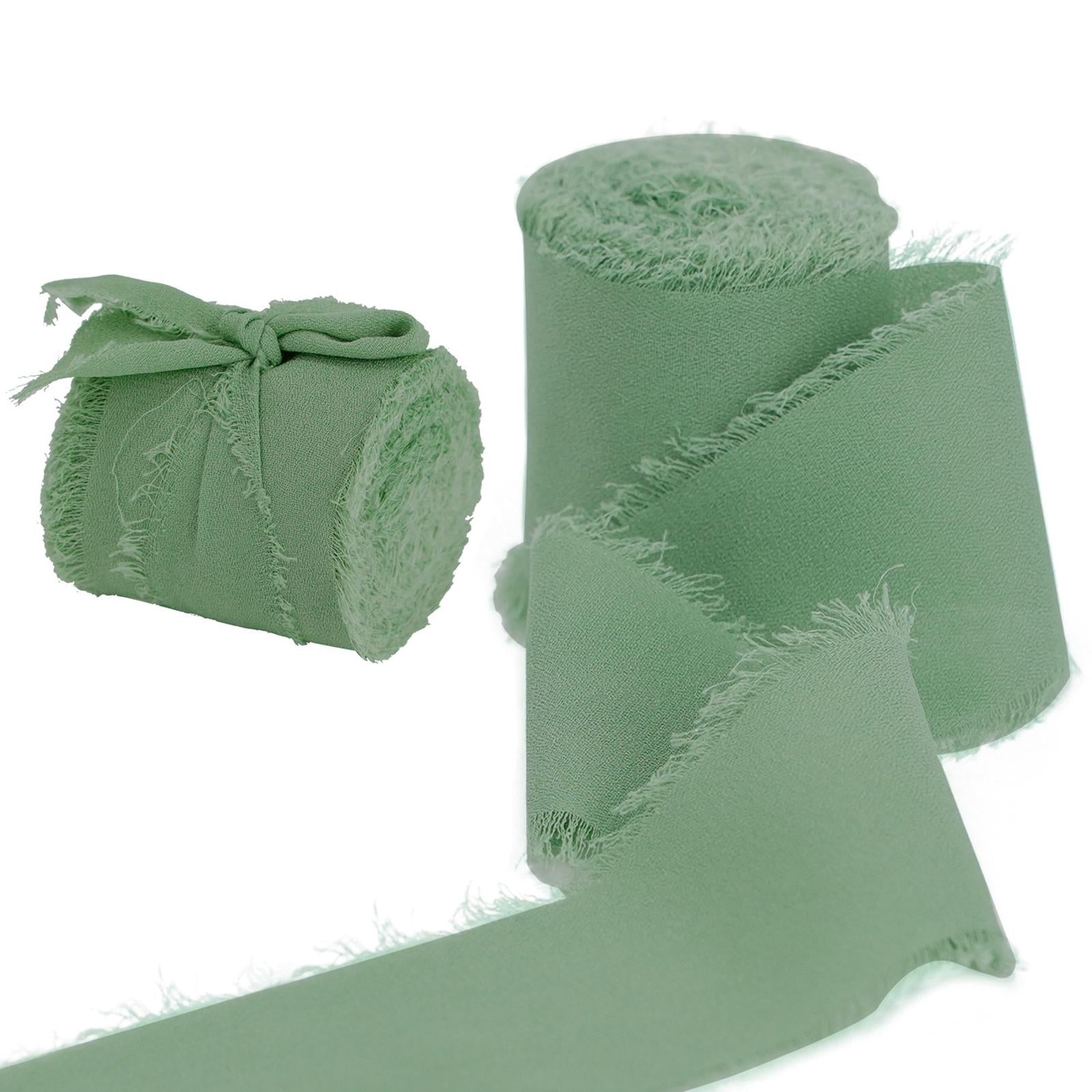 3 Rolls Fringe Chiffon Silk Ribbon 2 x 5 Yards Gifts Wrapping Green Series"