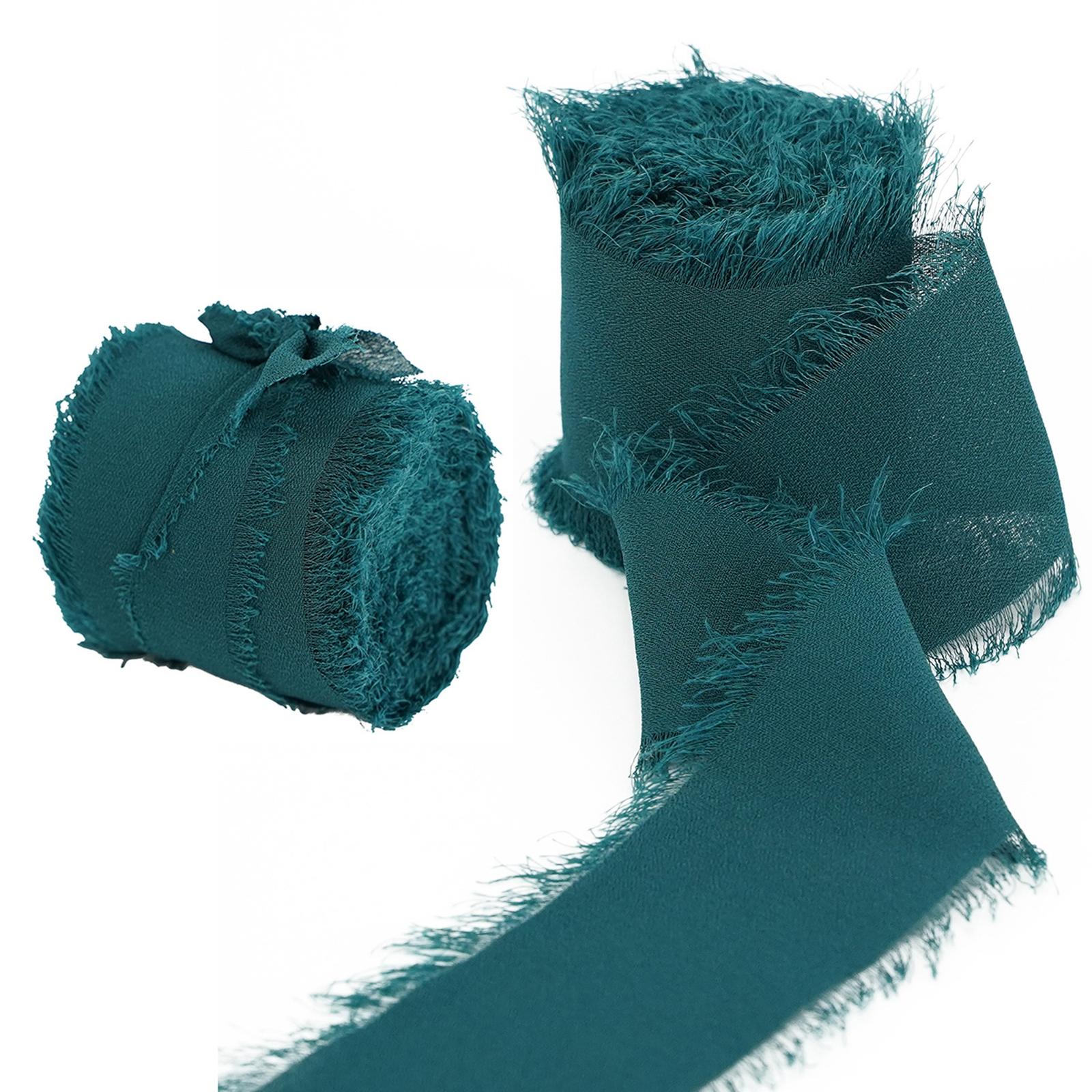 3 Rolls Fringe Chiffon Silk Ribbon 2 x 5 Yards Gifts Wrapping Green Series"