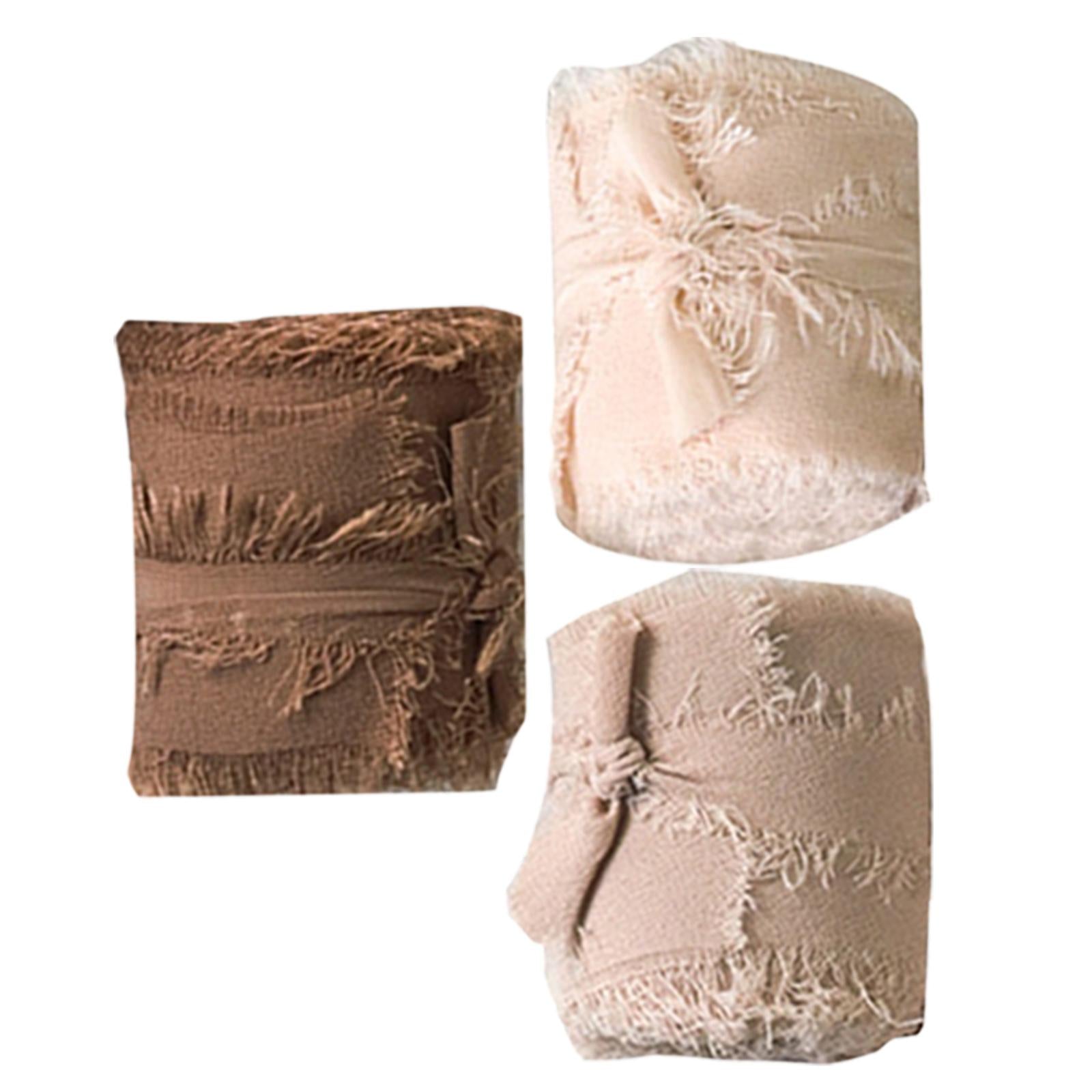 3 Rolls Fringe Chiffon Silk Ribbon 2 x 5 Yards Gifts Wrapping Coffee Series"