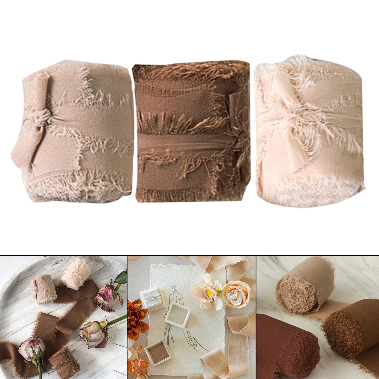3 Rolls Fringe Chiffon Silk Ribbon 2 x 5 Yards Gifts Wrapping Coffee Series"