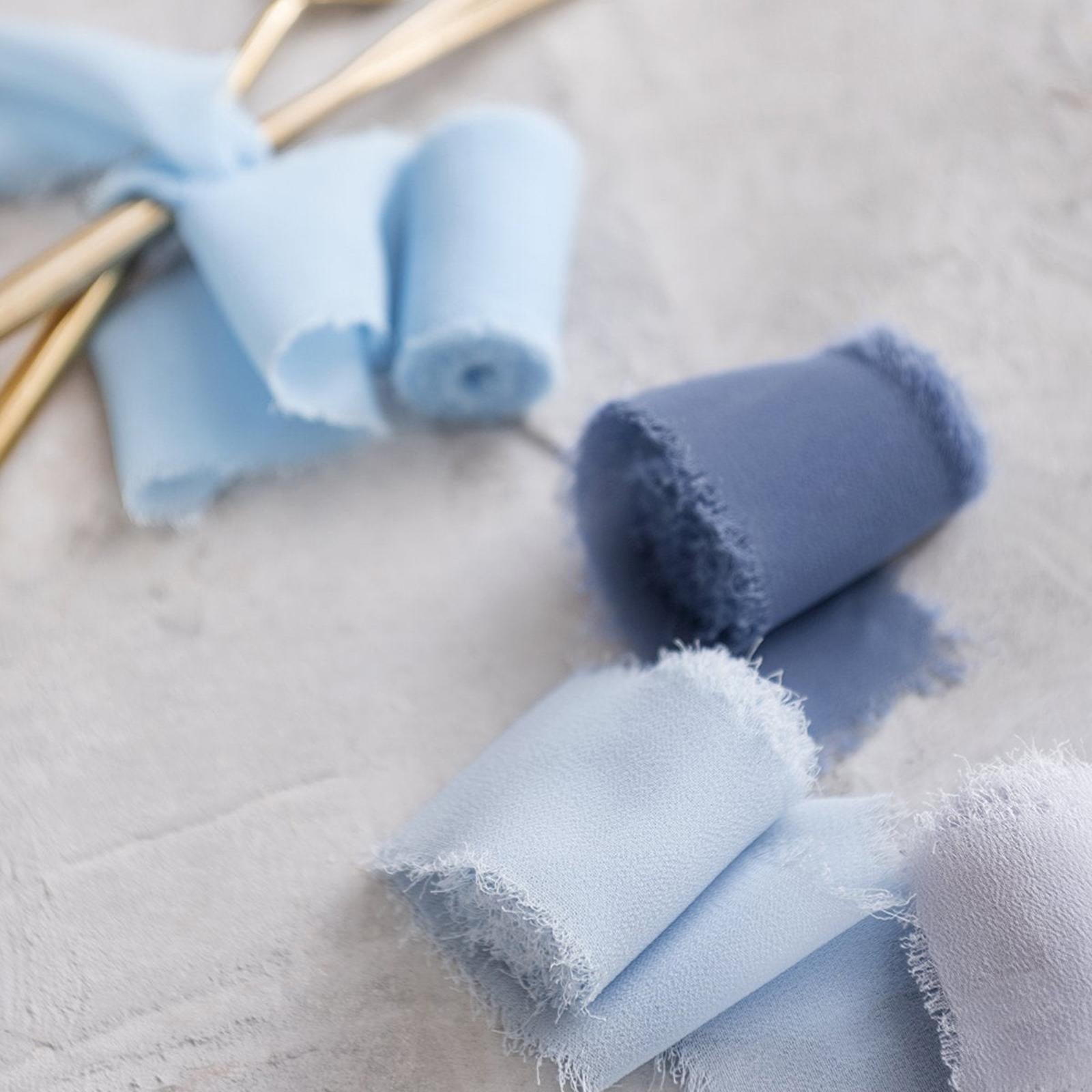 3 Rolls Fringe Chiffon Silk Ribbon 2 x 5 Yards Gifts Wrapping Blue Series"