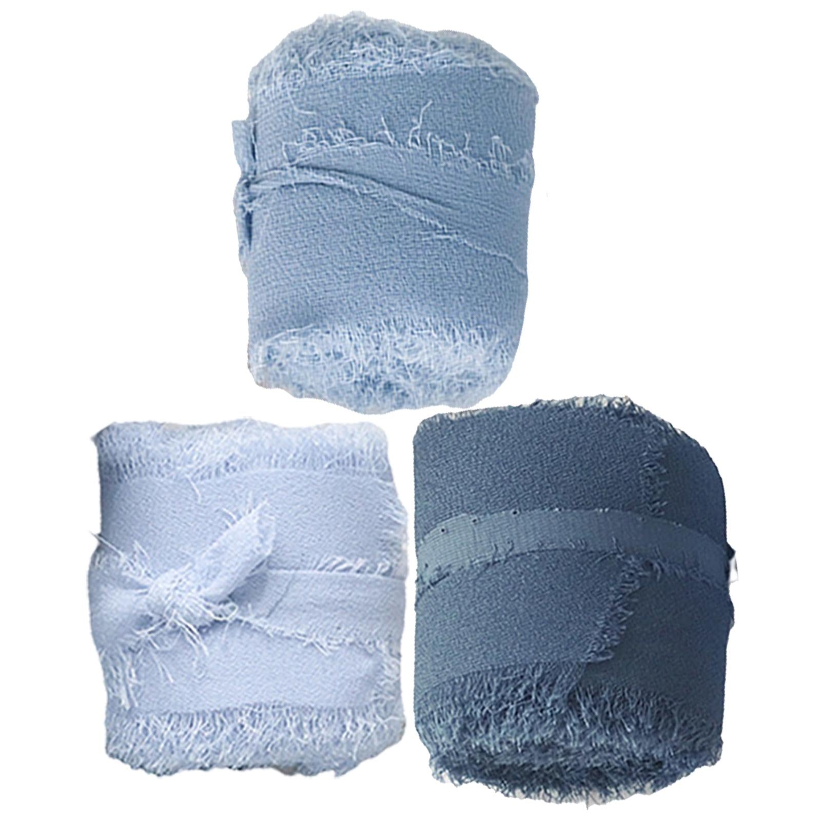3 Rolls Fringe Chiffon Silk Ribbon 2 x 5 Yards Gifts Wrapping Blue Series"