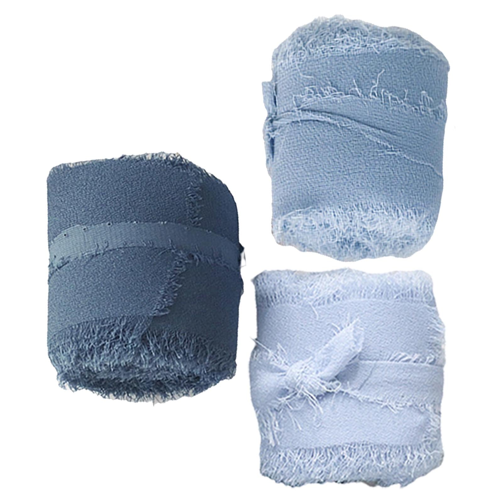 3 Rolls Fringe Chiffon Silk Ribbon 2 x 5 Yards Gifts Wrapping Blue Series"