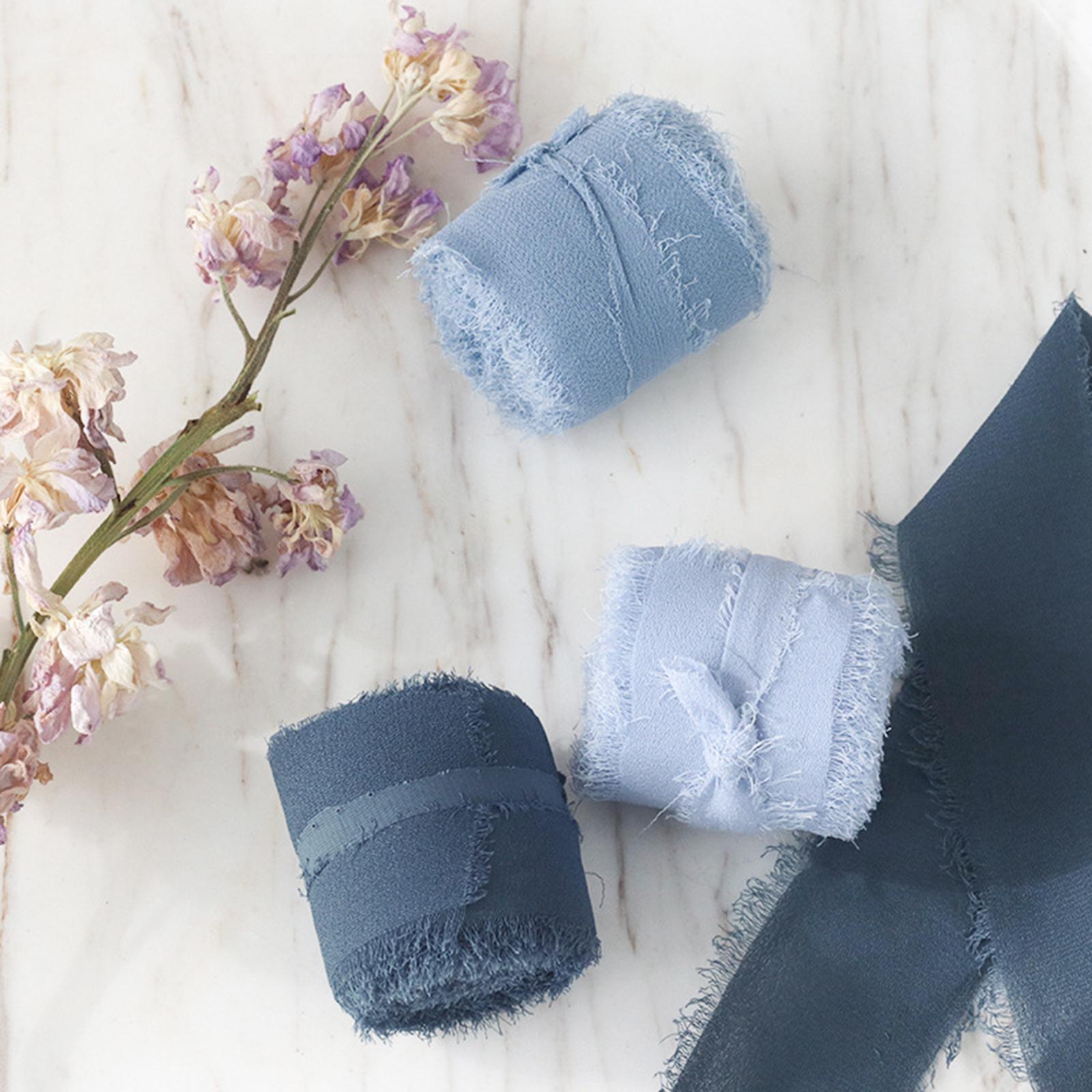 3 Rolls Fringe Chiffon Silk Ribbon 2 x 5 Yards Gifts Wrapping Blue Series"