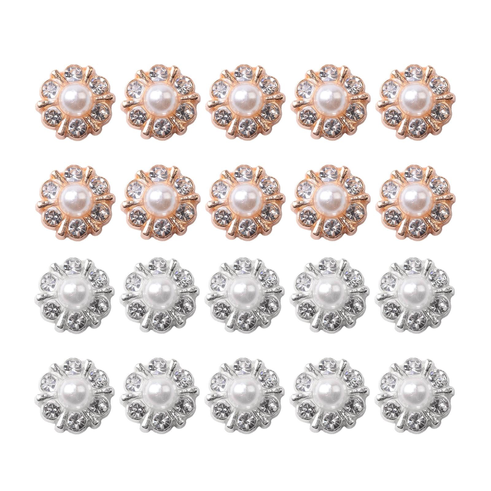 10 Pieces Small Rhinestone Pearl Buttons Round Alloy Flatback Buttons Gold