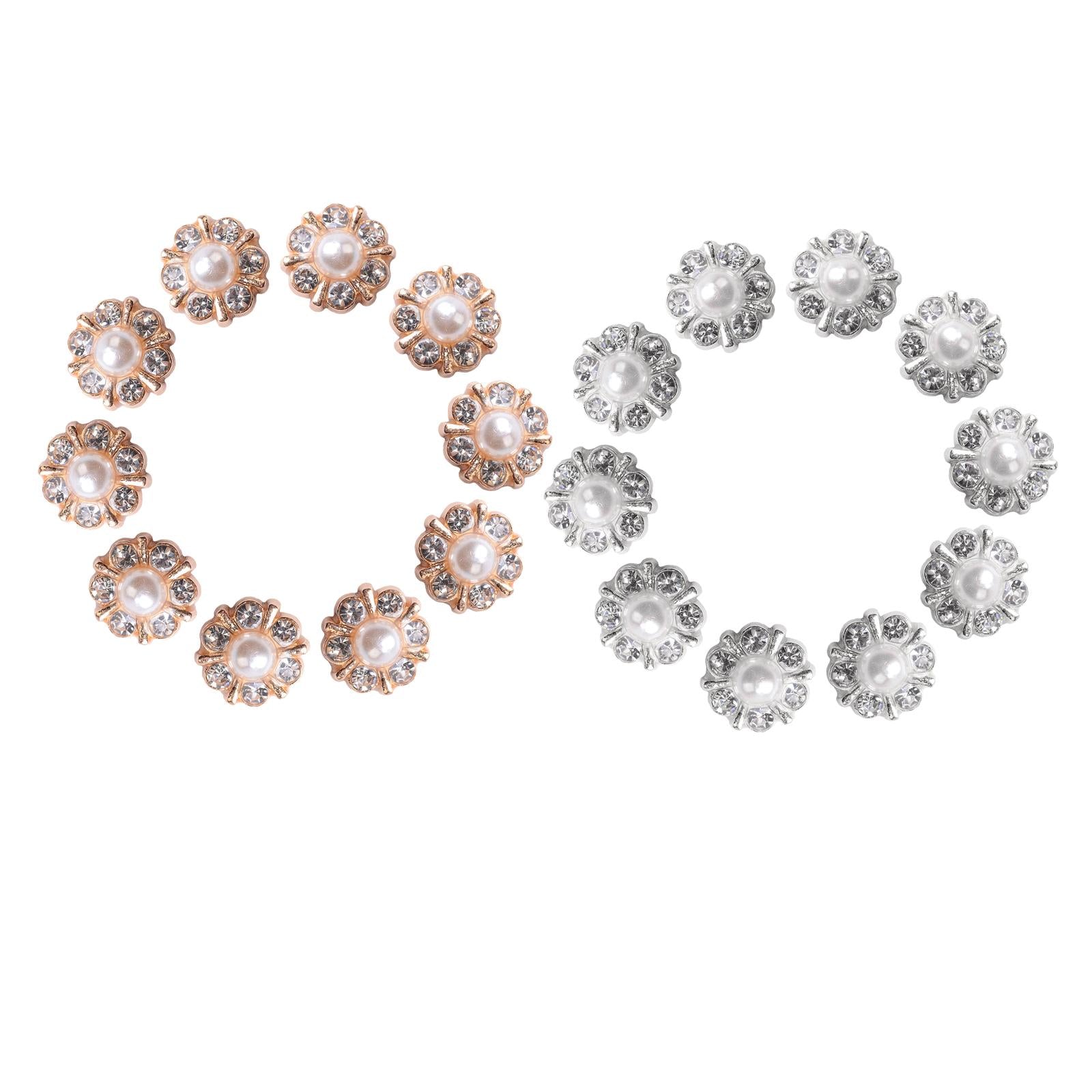 10 Pieces Small Rhinestone Pearl Buttons Round Alloy Flatback Buttons Gold