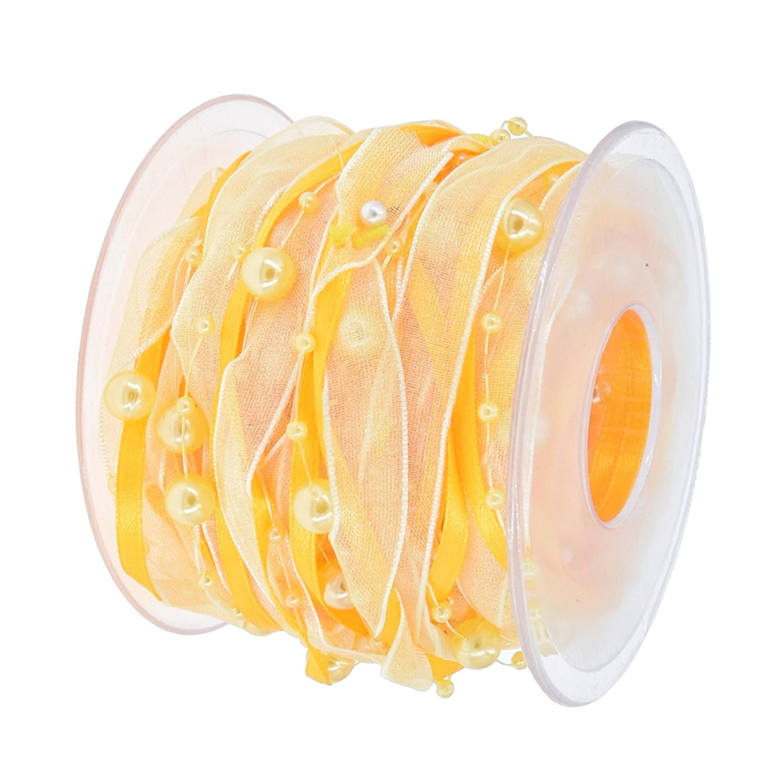 Bead Ribbon Chiffon Wrap Roll Applique Beaded for Clothing Sewing Party yellow